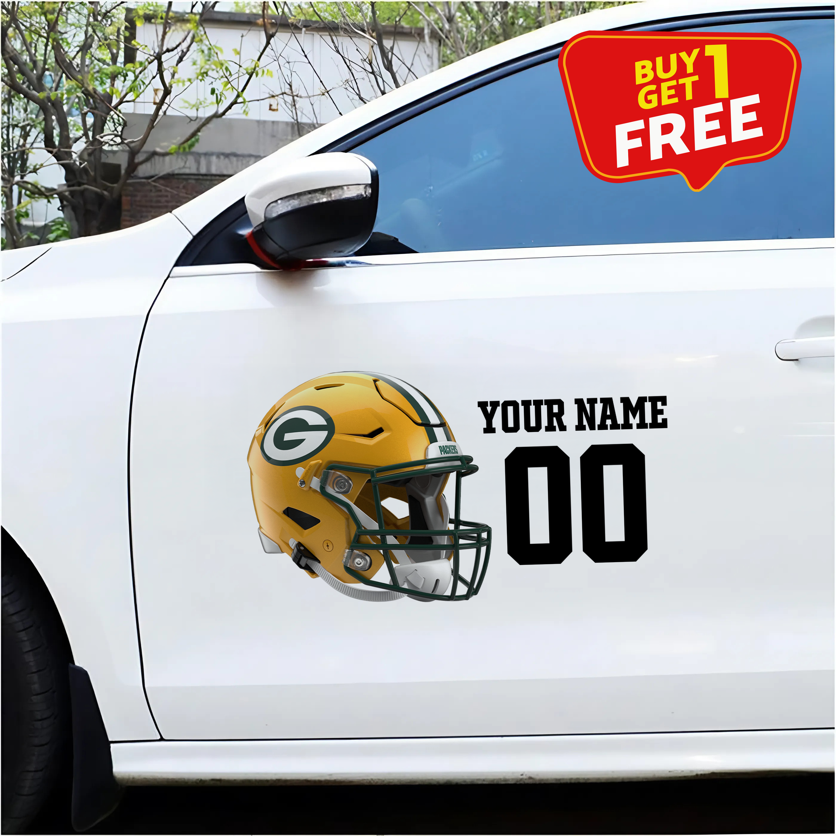 Green Bay Packers Car Sticker Custom Name - Number PT66450