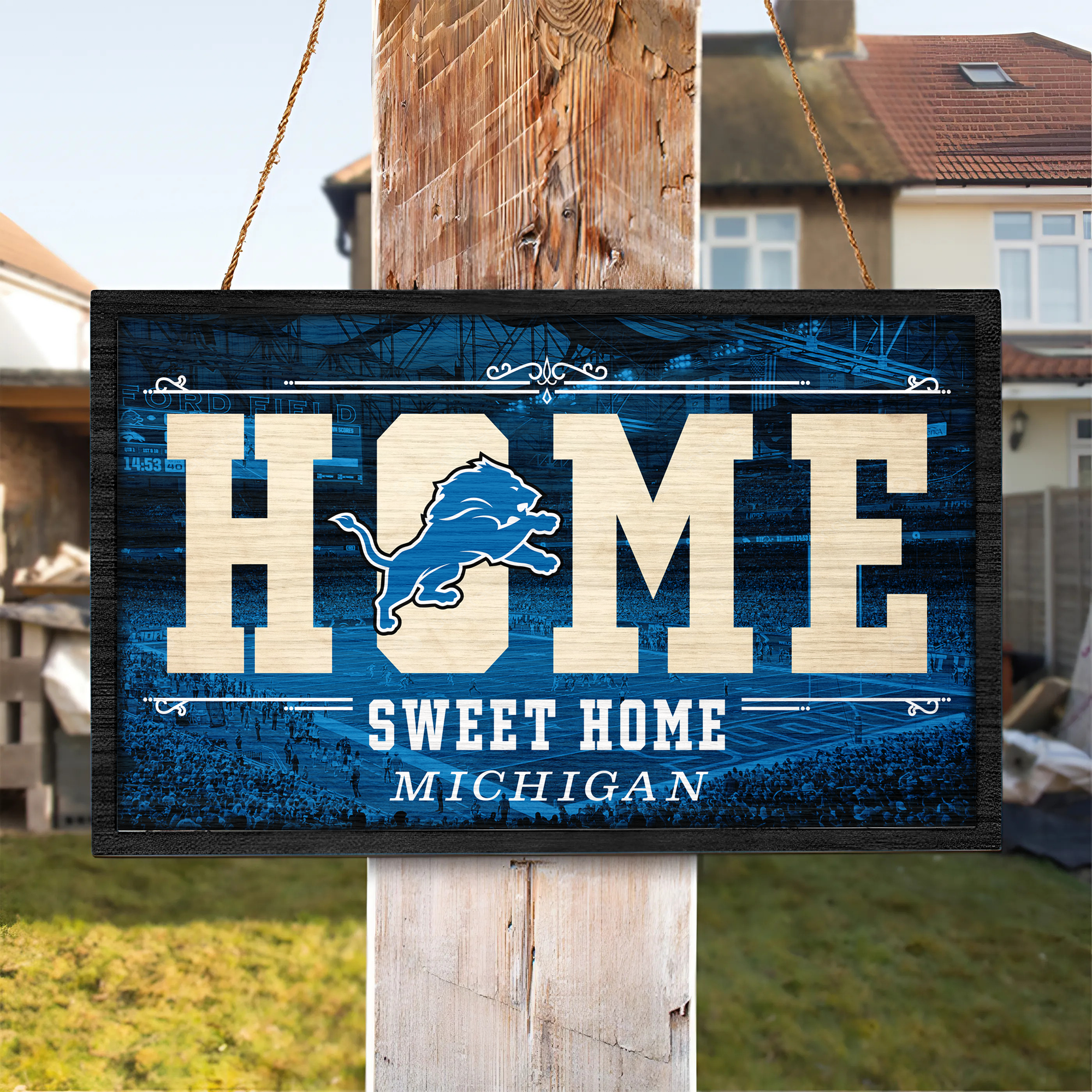 Detroit Lions Rectangle Wood Sign PT66680