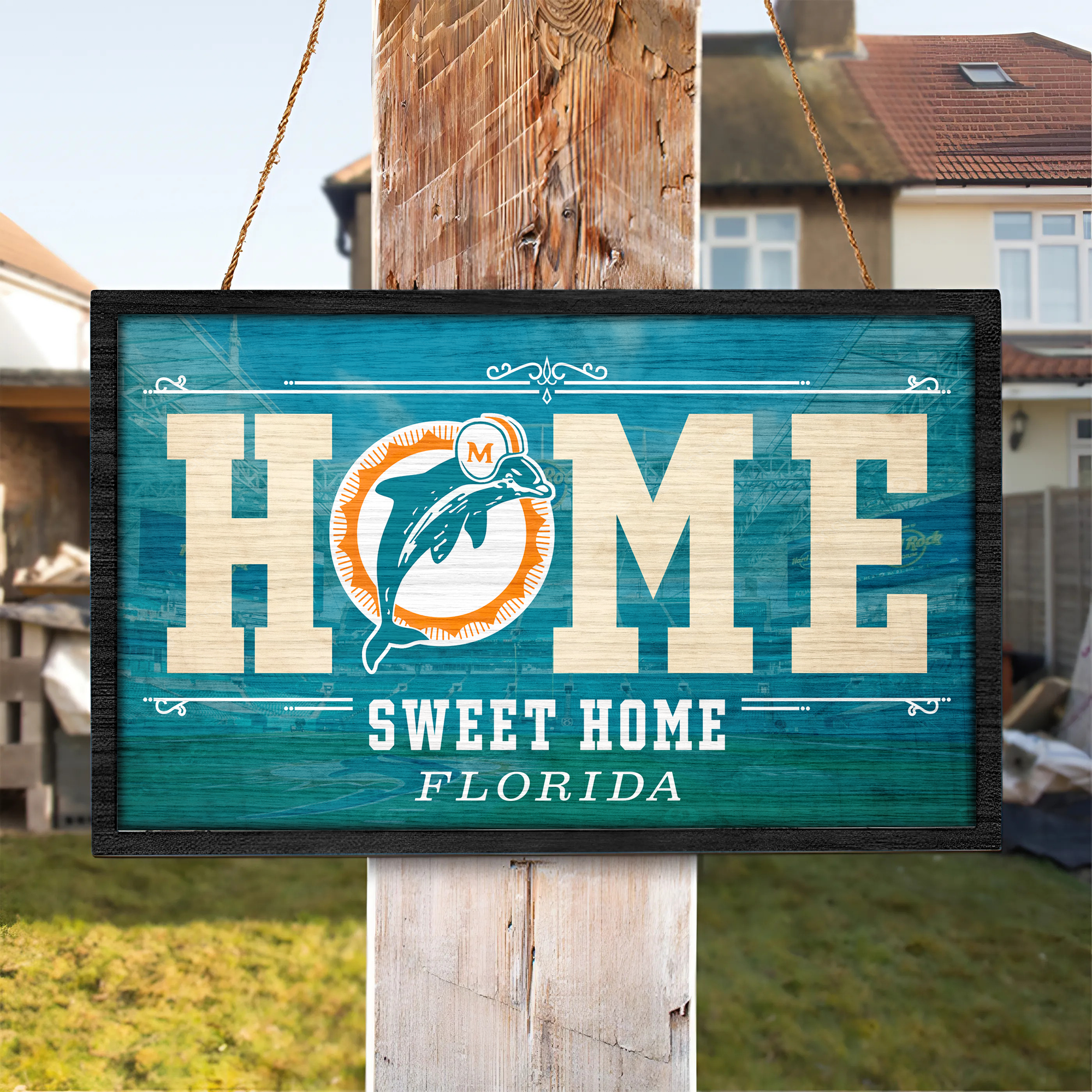 Miami Dolphins Rectangle Wood Sign PT66689