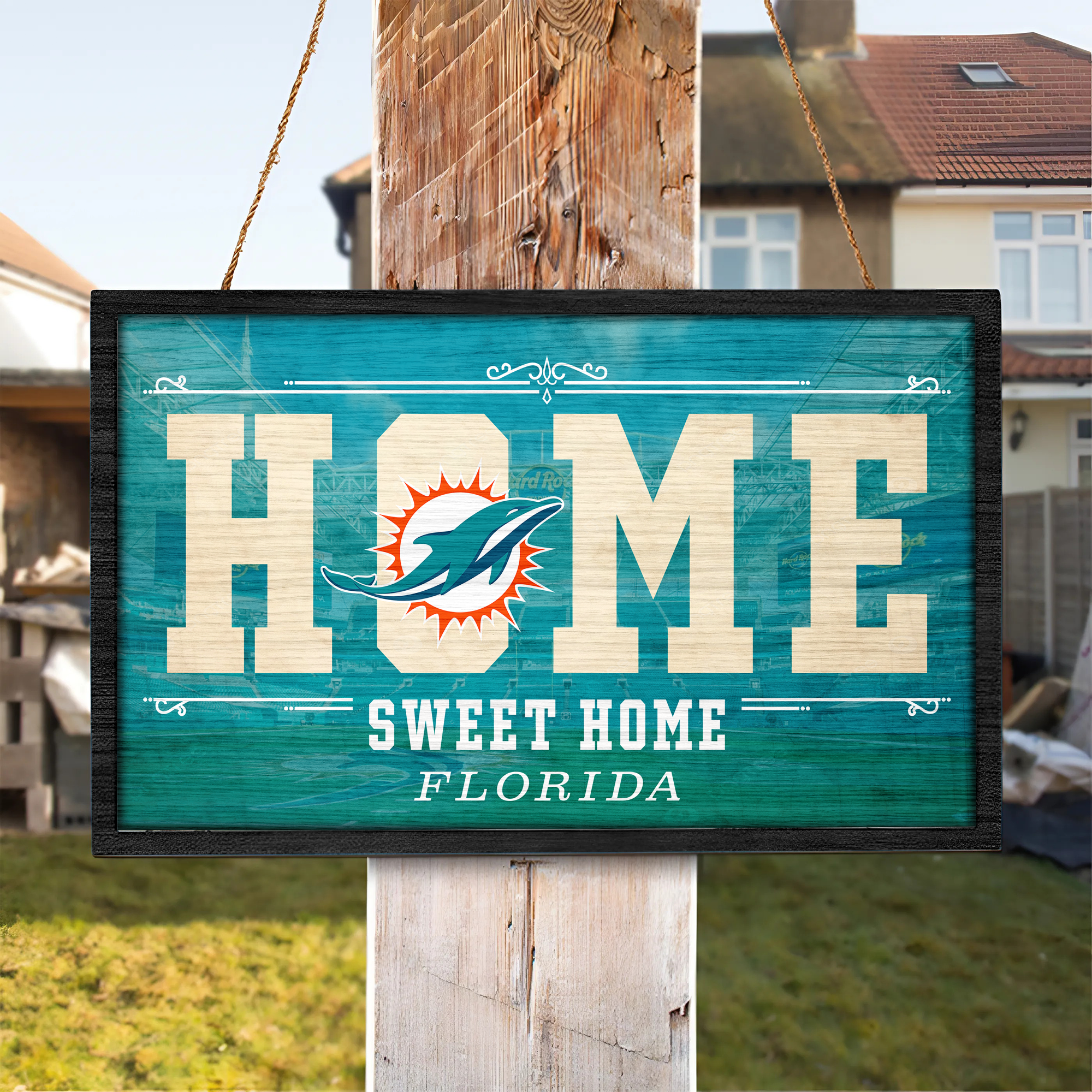 Miami Dolphins Rectangle Wood Sign PT66690