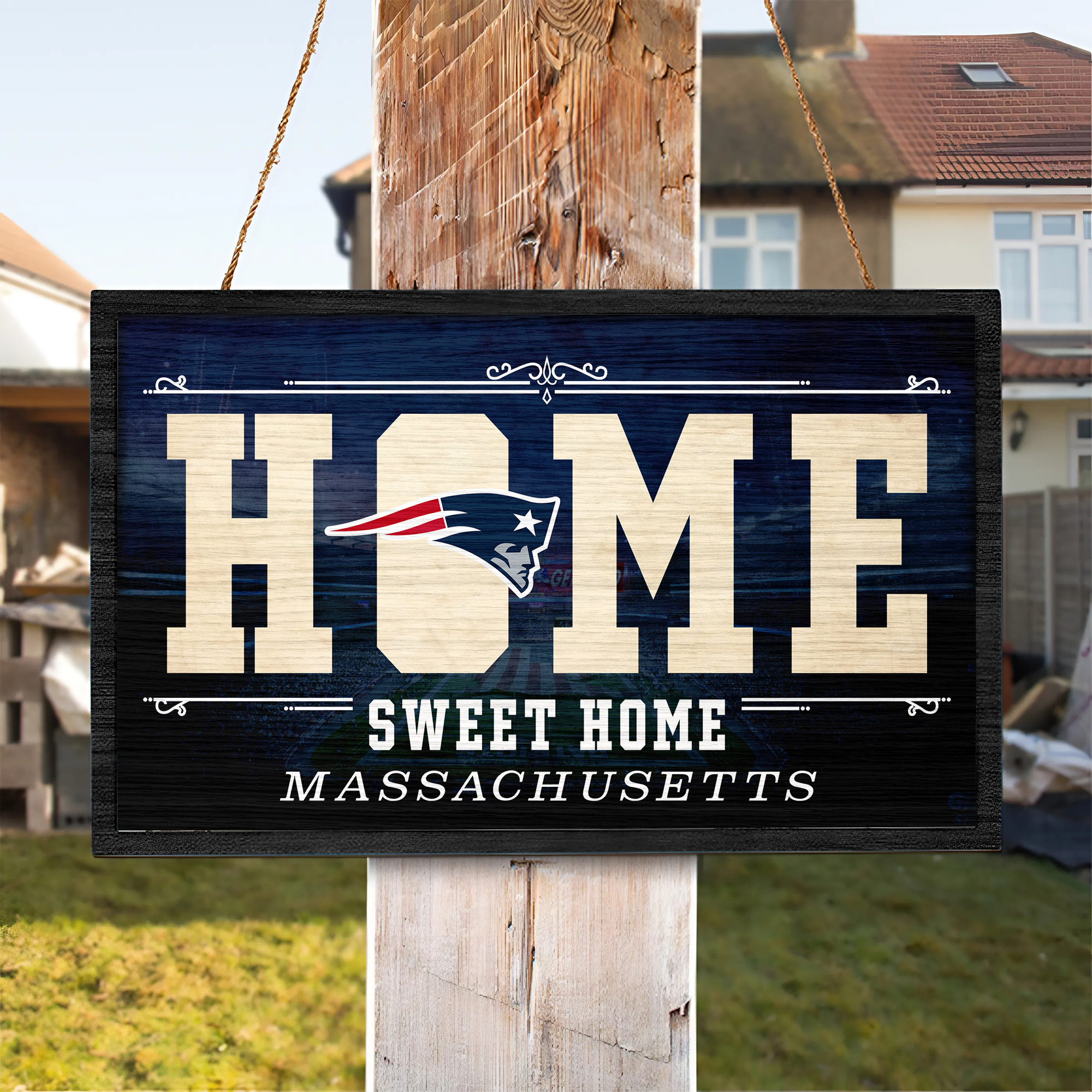 New England Patriots Rectangle Wood Sign PT66692