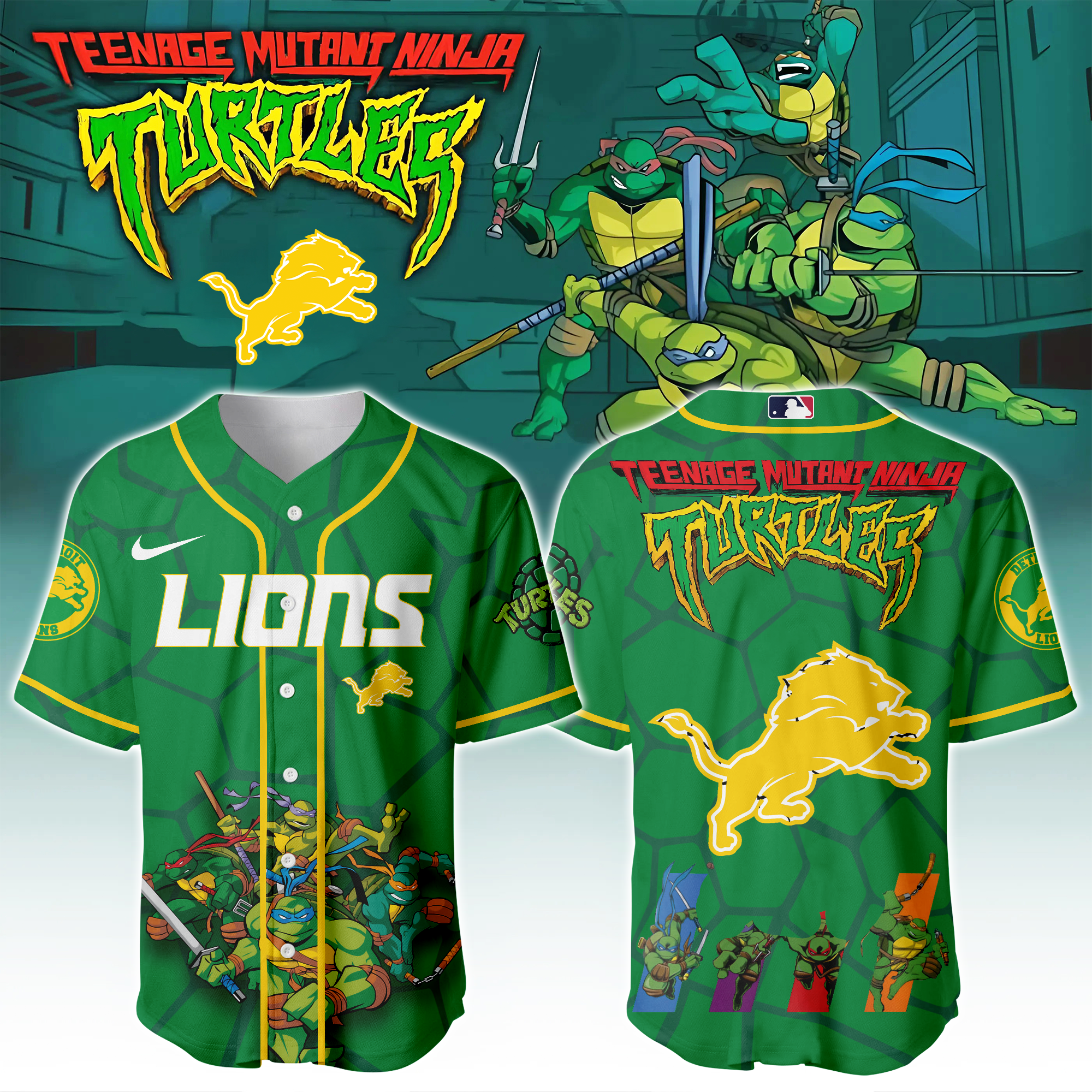 Detroit Lions X Ninja Turtles Night Game Limited Edition Jersey 2025PT67443