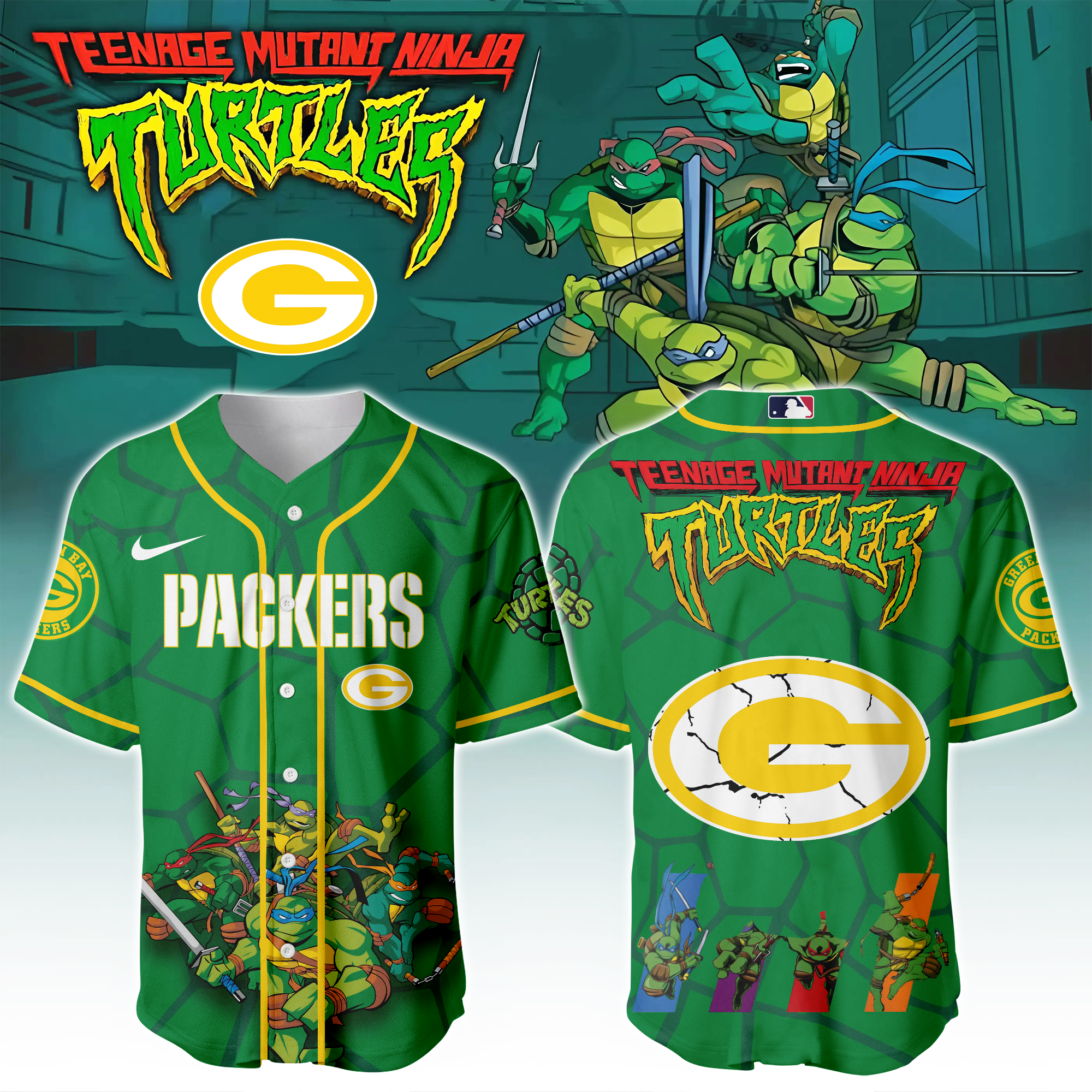 Green Bay Packers X Ninja Turtles Night Game Limited Edition Jersey 2025PT67444
