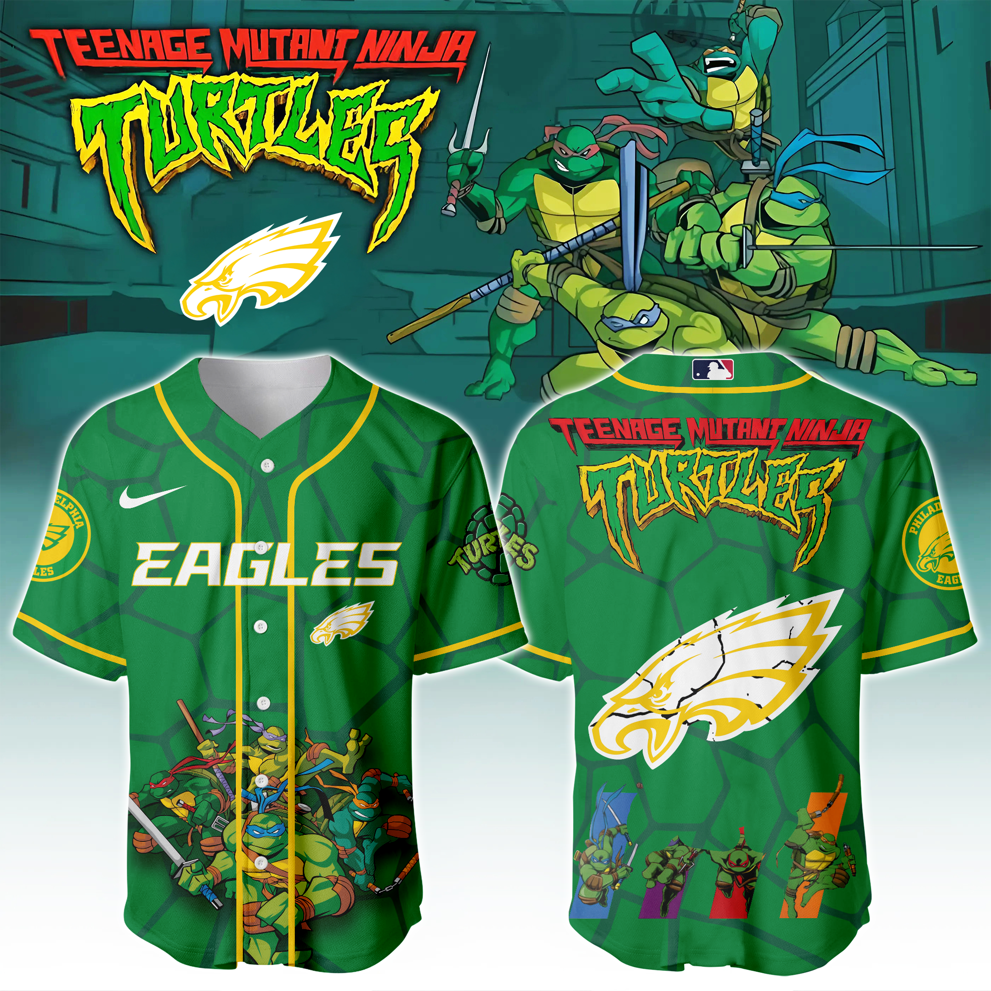 Philadelphia Eagles X Ninja Turtles Night Game Limited Edition Jersey 2025PT67458