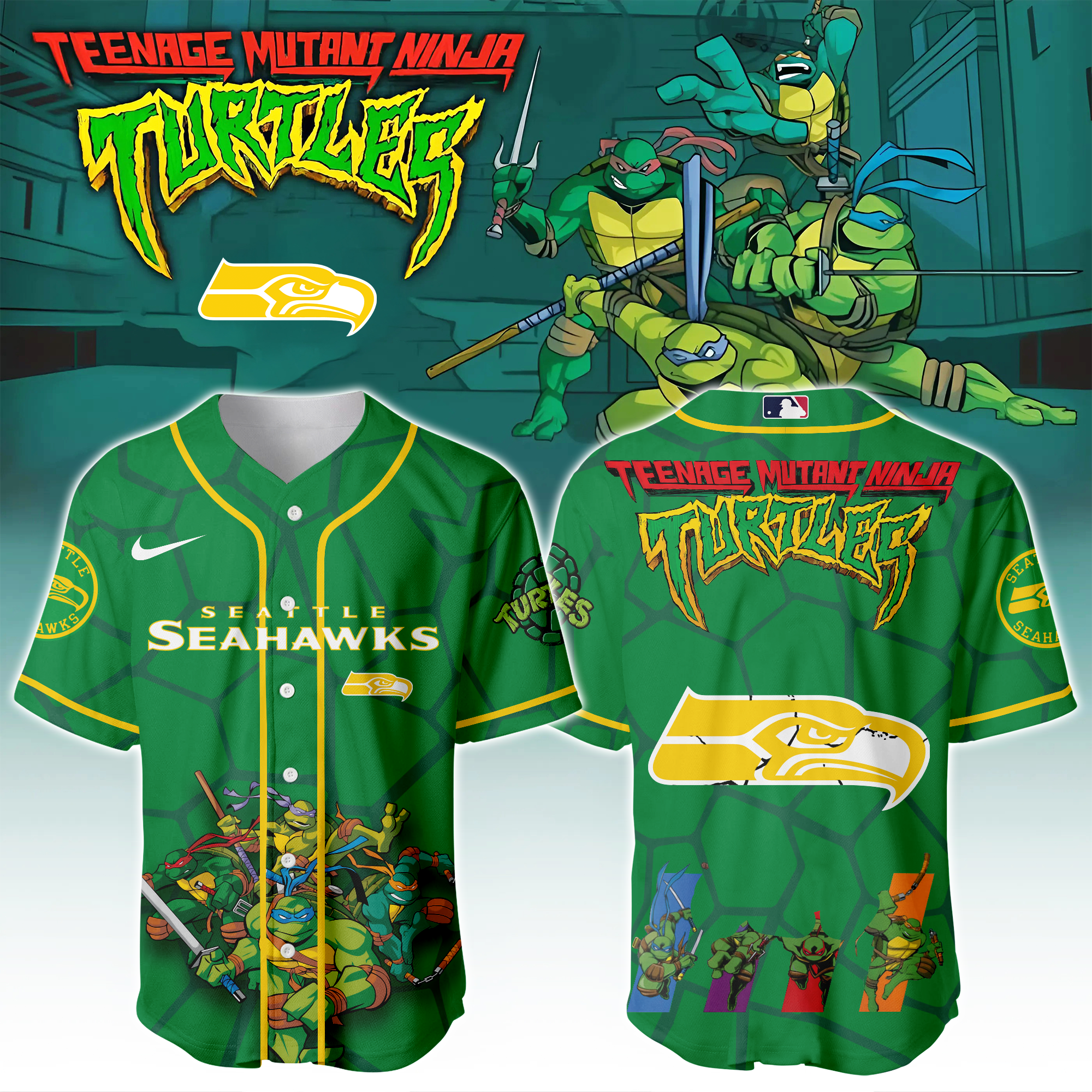 Seattle Seahawks X Ninja Turtles Night Game Limited Edition Jersey 2025PT67461