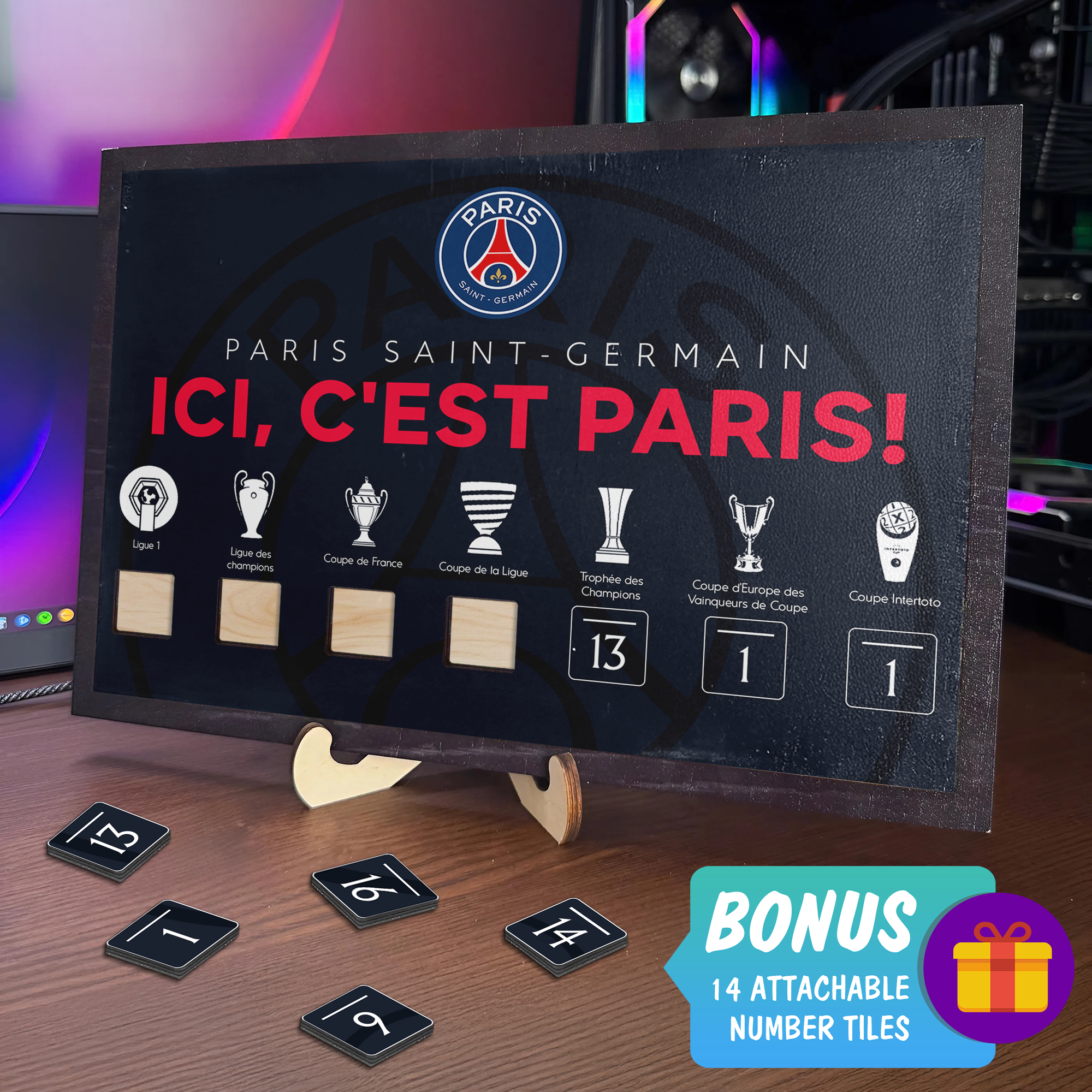 Paris Saint-germain Wooden Sign With Wooden Stand PT70406