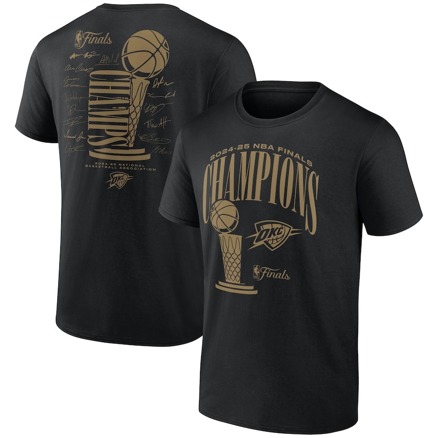 Oklahoma City Thunder 2025 NBA Finals Champions Double Dribble Roster Trophy T-Shirt PT71734