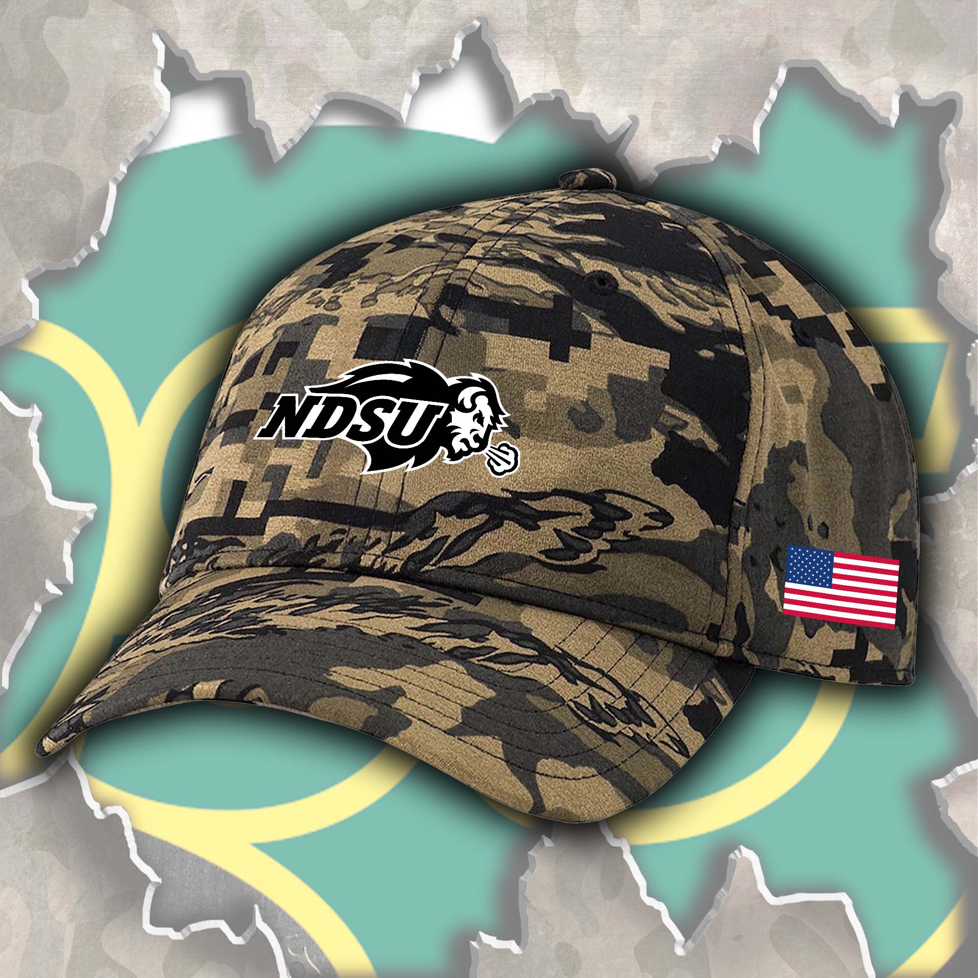 North Dakota State Bison Embroidered and Printed Cap PT72366