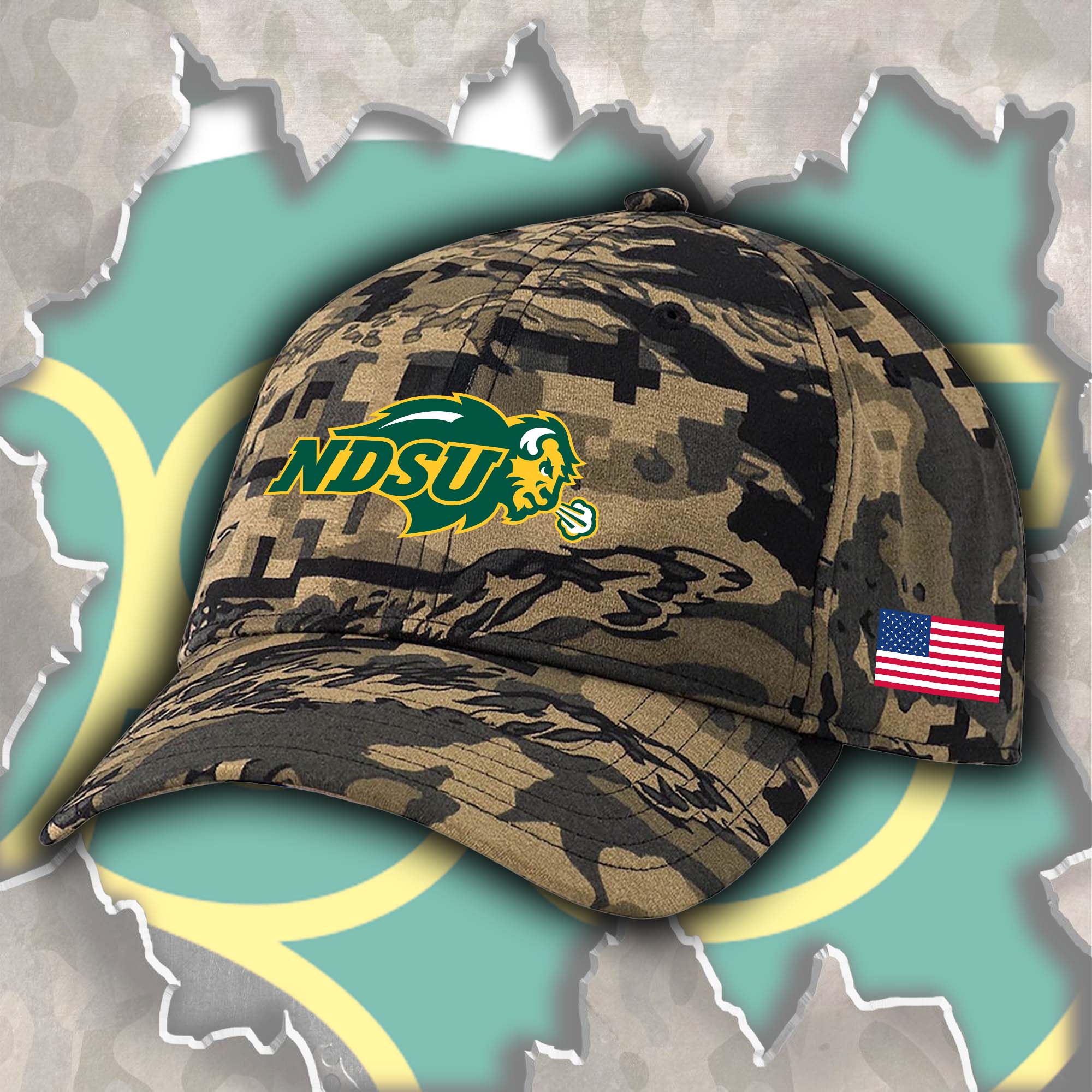 North Dakota State Bison Embroidered and Printed Cap PT72492