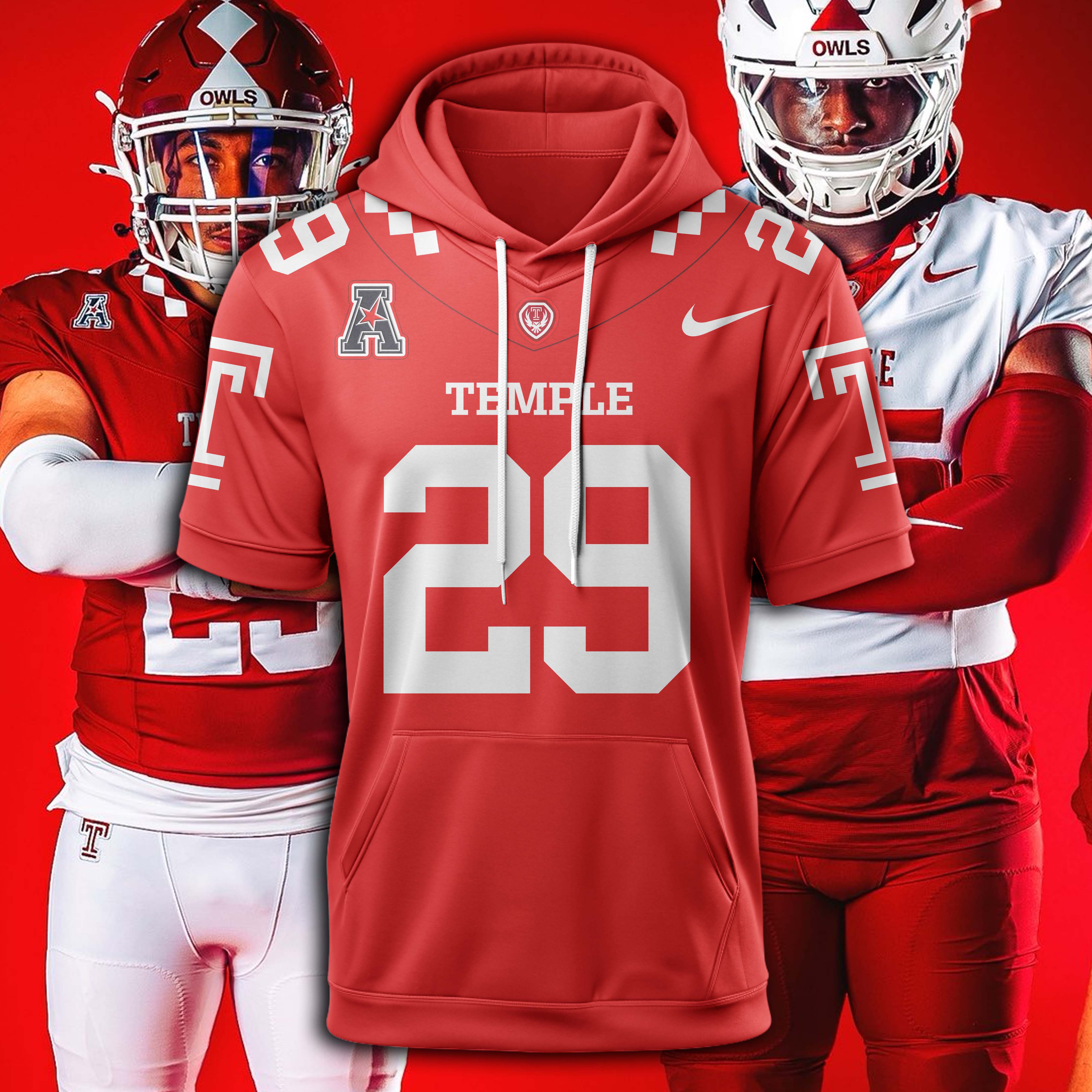 Temple Owls Red Hoodie 2025 PT74775