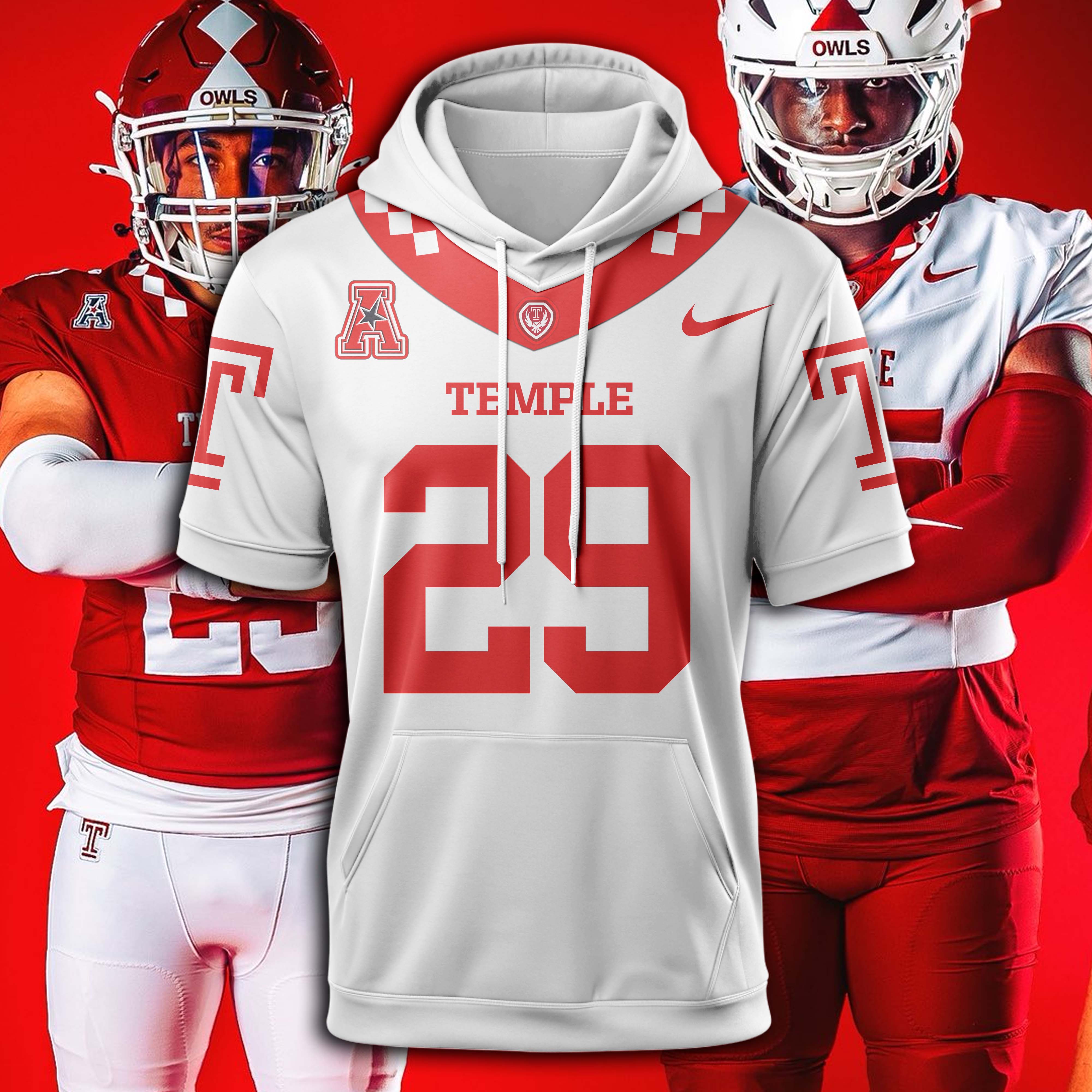 Temple Owls White Hoodie 2025 PT74776