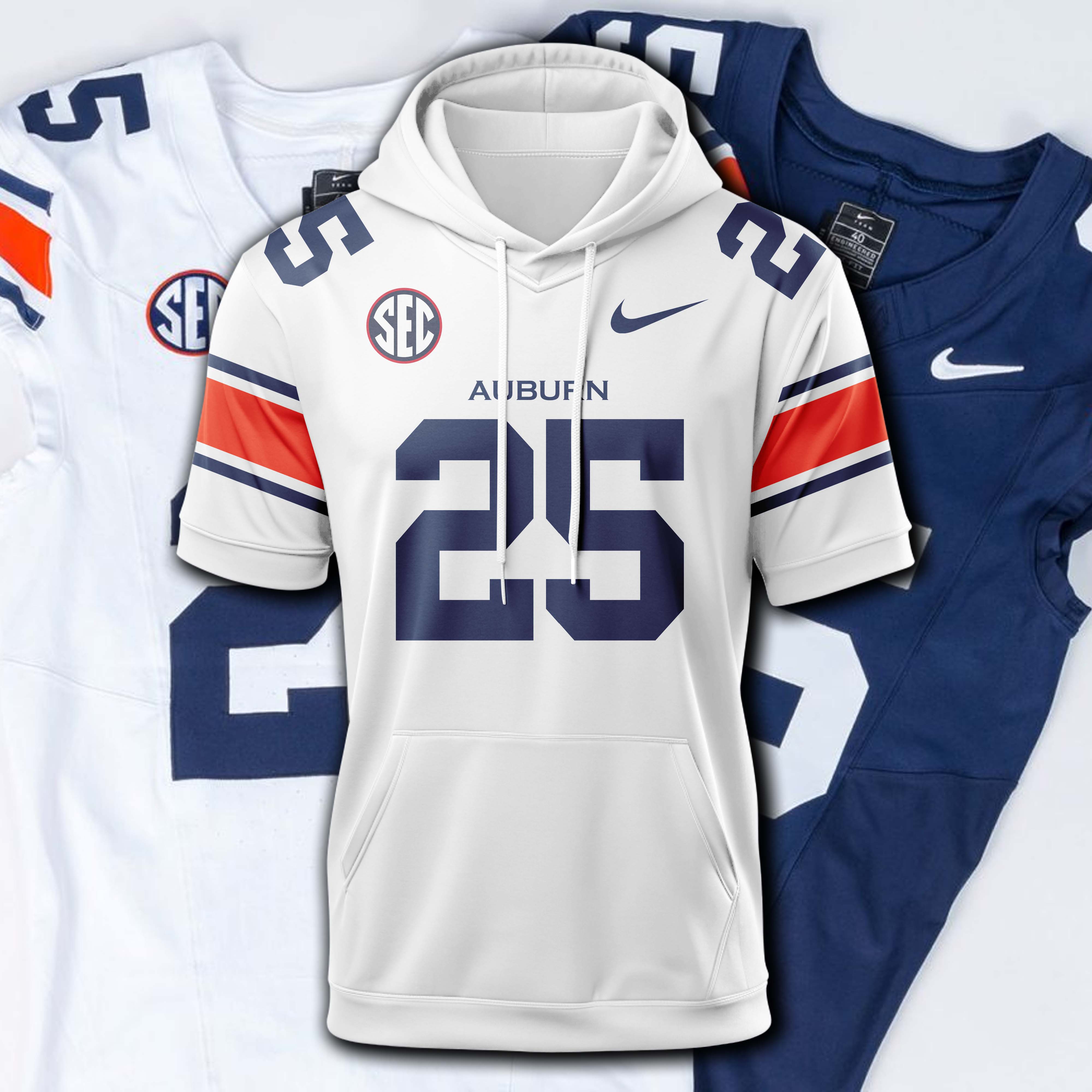 Auburn Tigers white Hoodie Short Sleeve 2025 PT74956