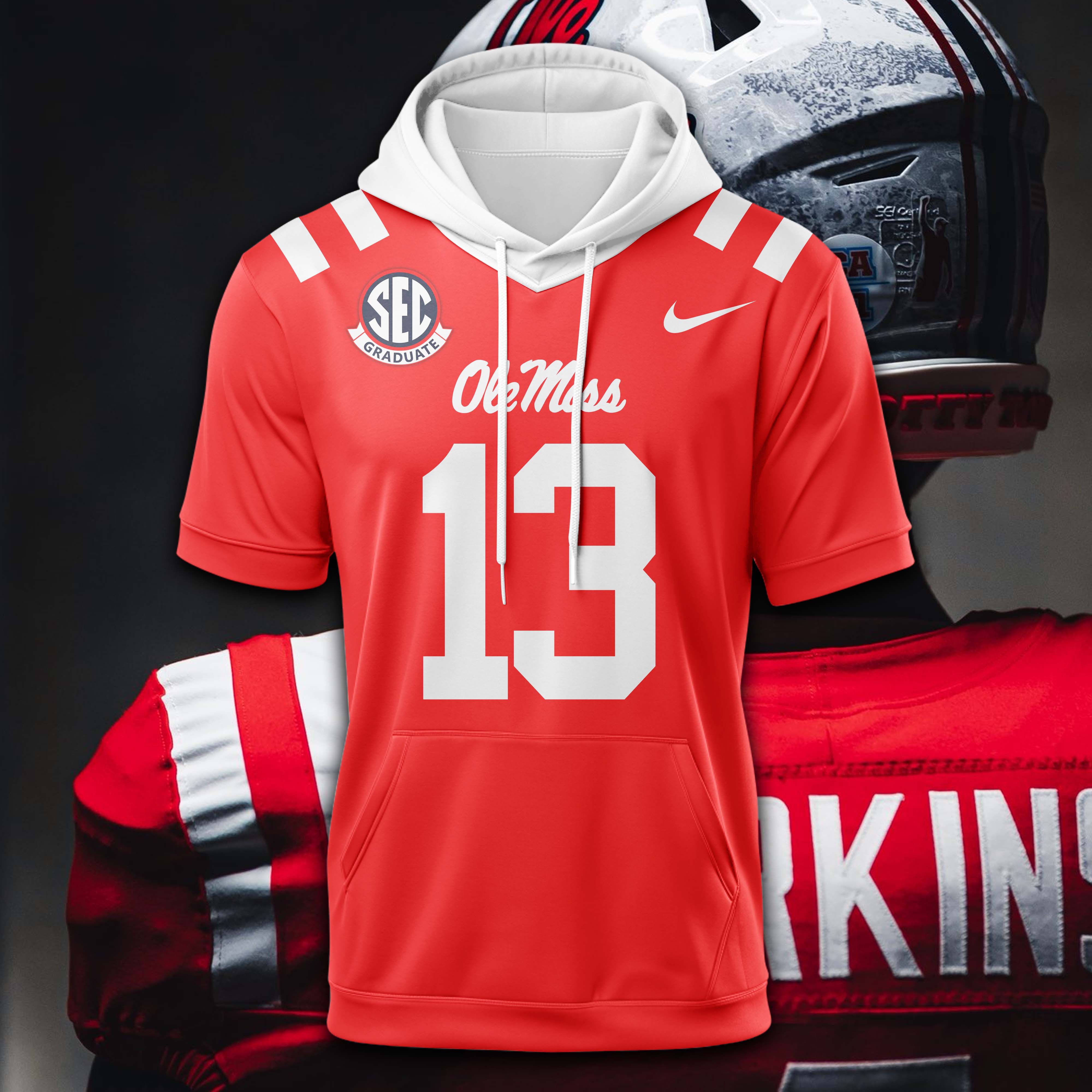 Ole Miss Rebels Red Hoodie Short Sleeve 2025 PT74962