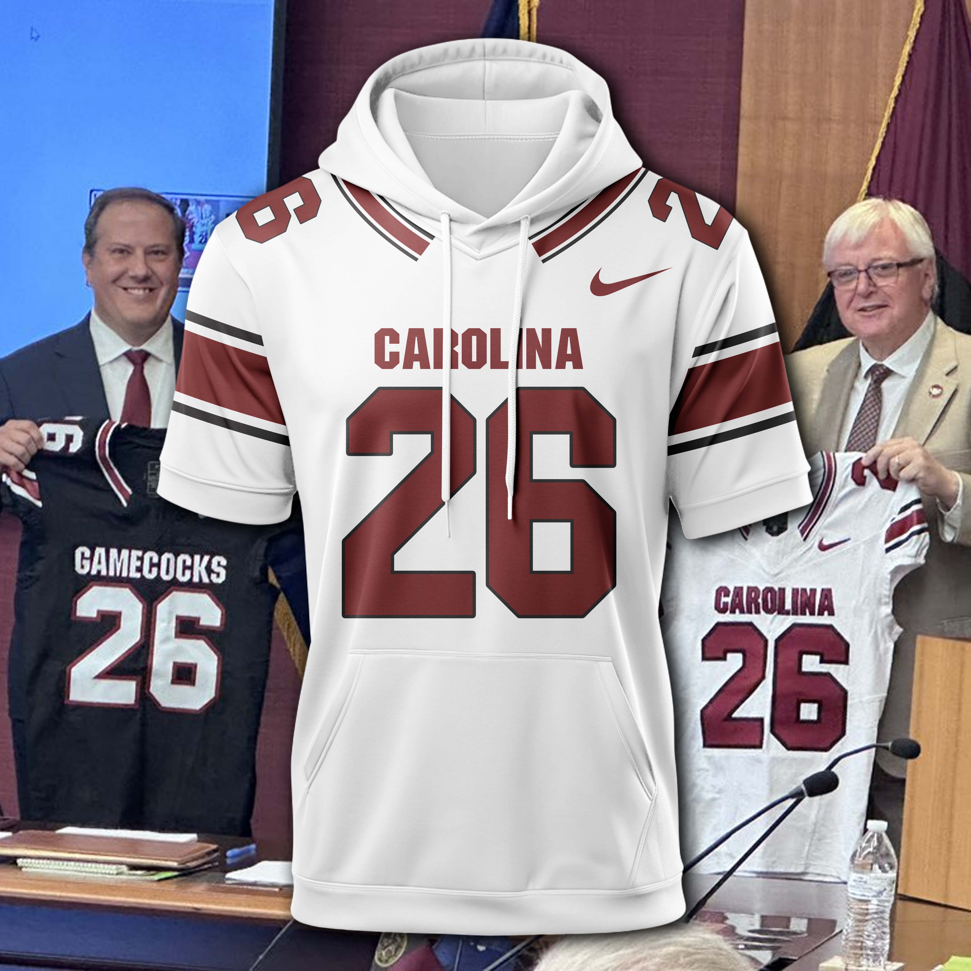South Carolina Gamecocks White Hoodie Short Sleeve 2025 PT74965