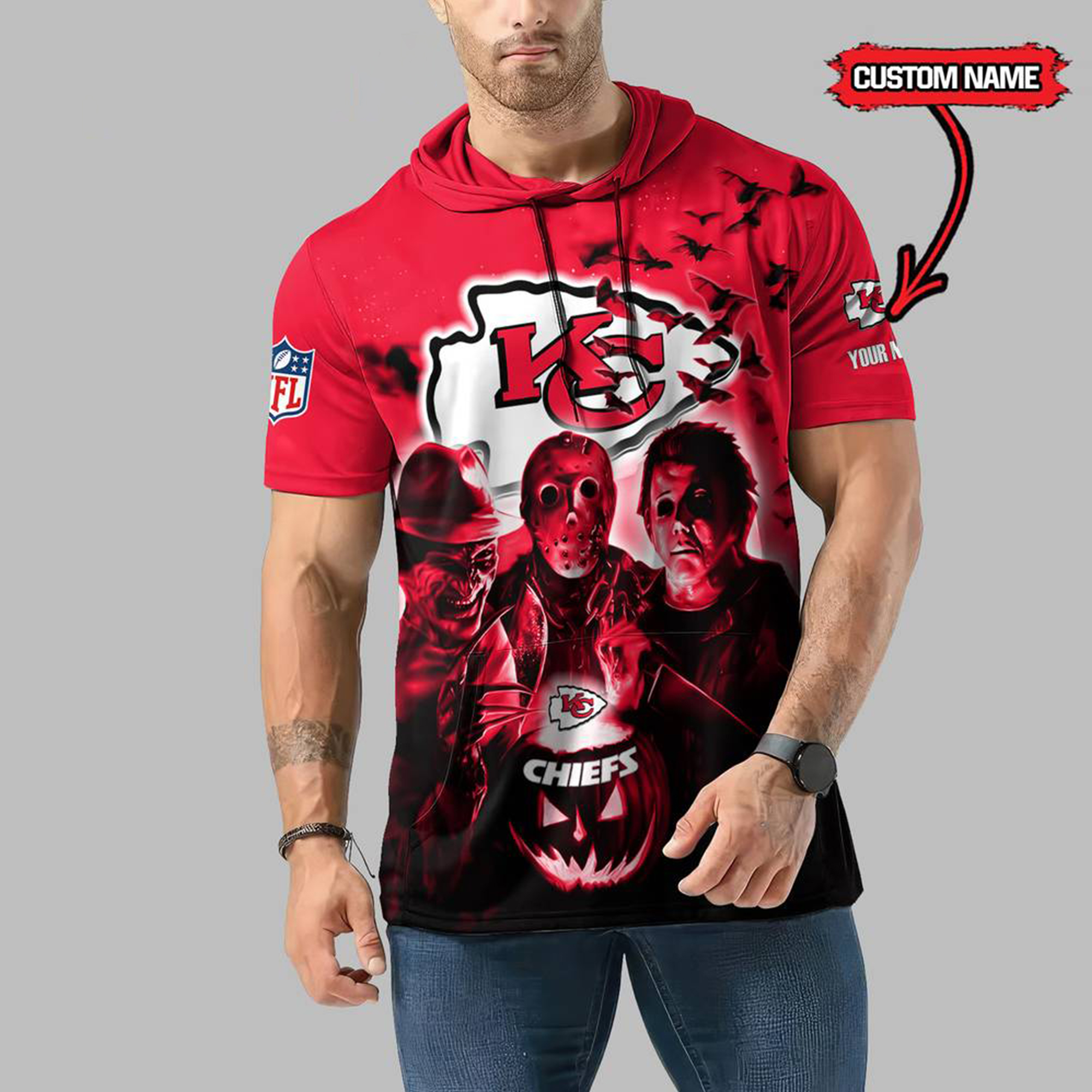 Kansas City Chiefs Horror Characters Essential Halloween Sleeveless Hoodie PT75053