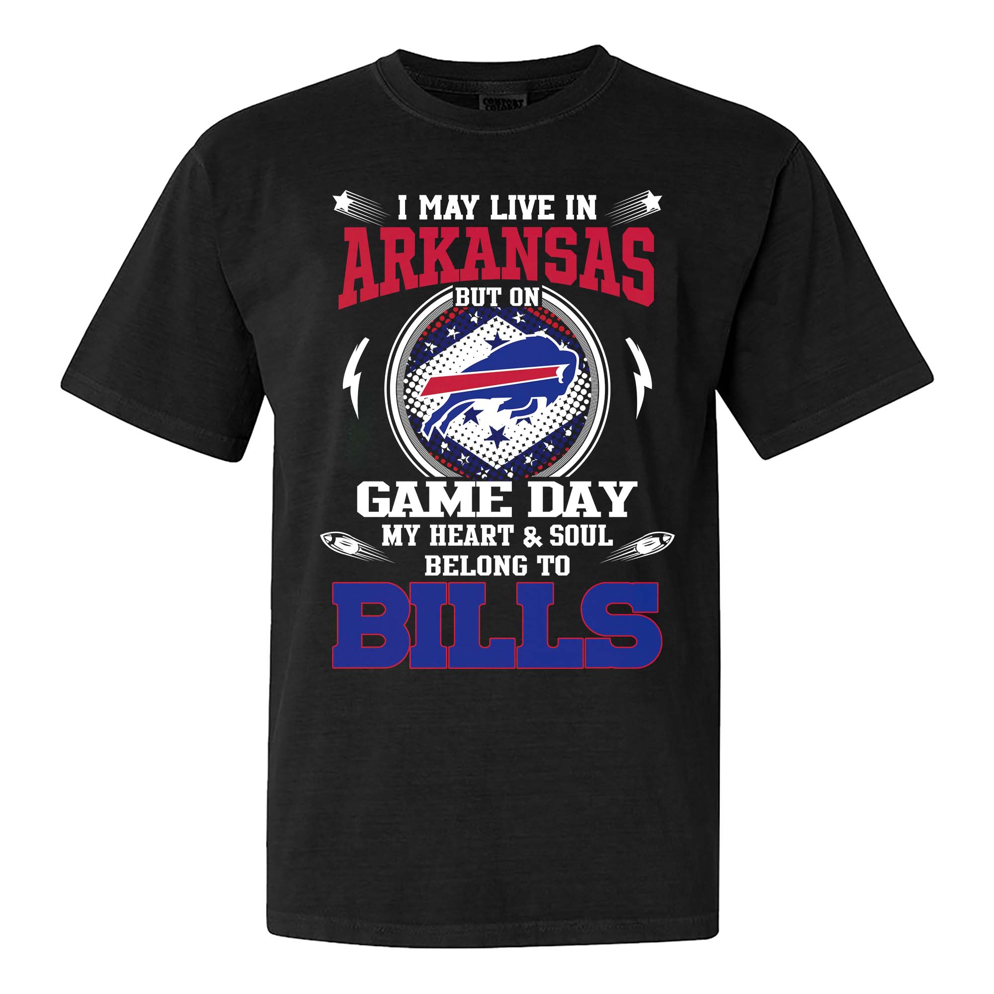 I May Live In Arkansas But On Game Day My Heart And Soul Belongs To Buffalo Bills Shirt PT75587