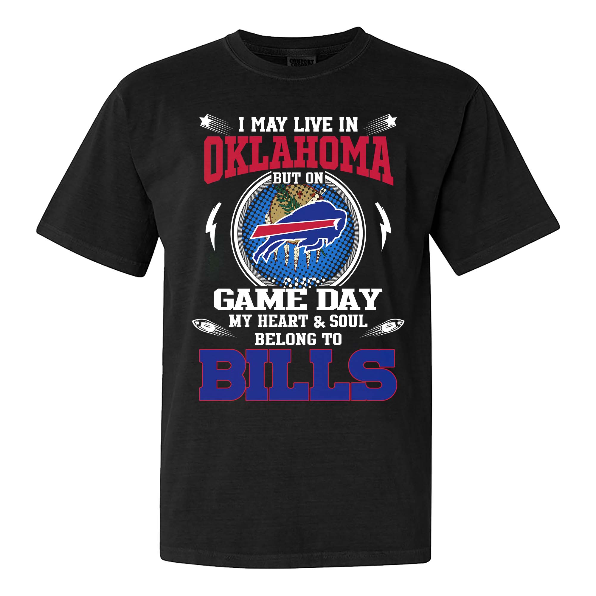 I May Live In Oklahoma But On Game Day My Heart And Soul Belongs To Buffalo Bills Shirt PT75619