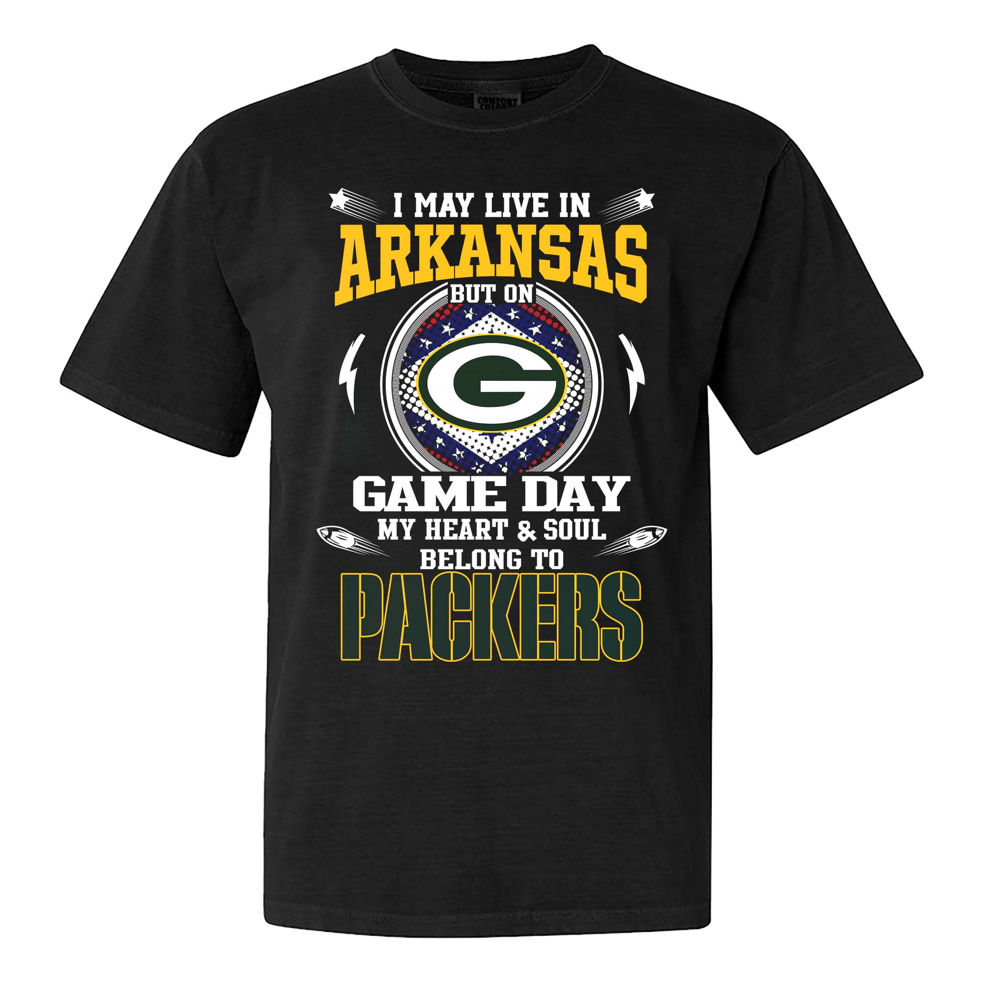 I May Live In Arkansas But On Game Day My Heart And Soul Belongs To Green Bay Packers Shirt PT75447