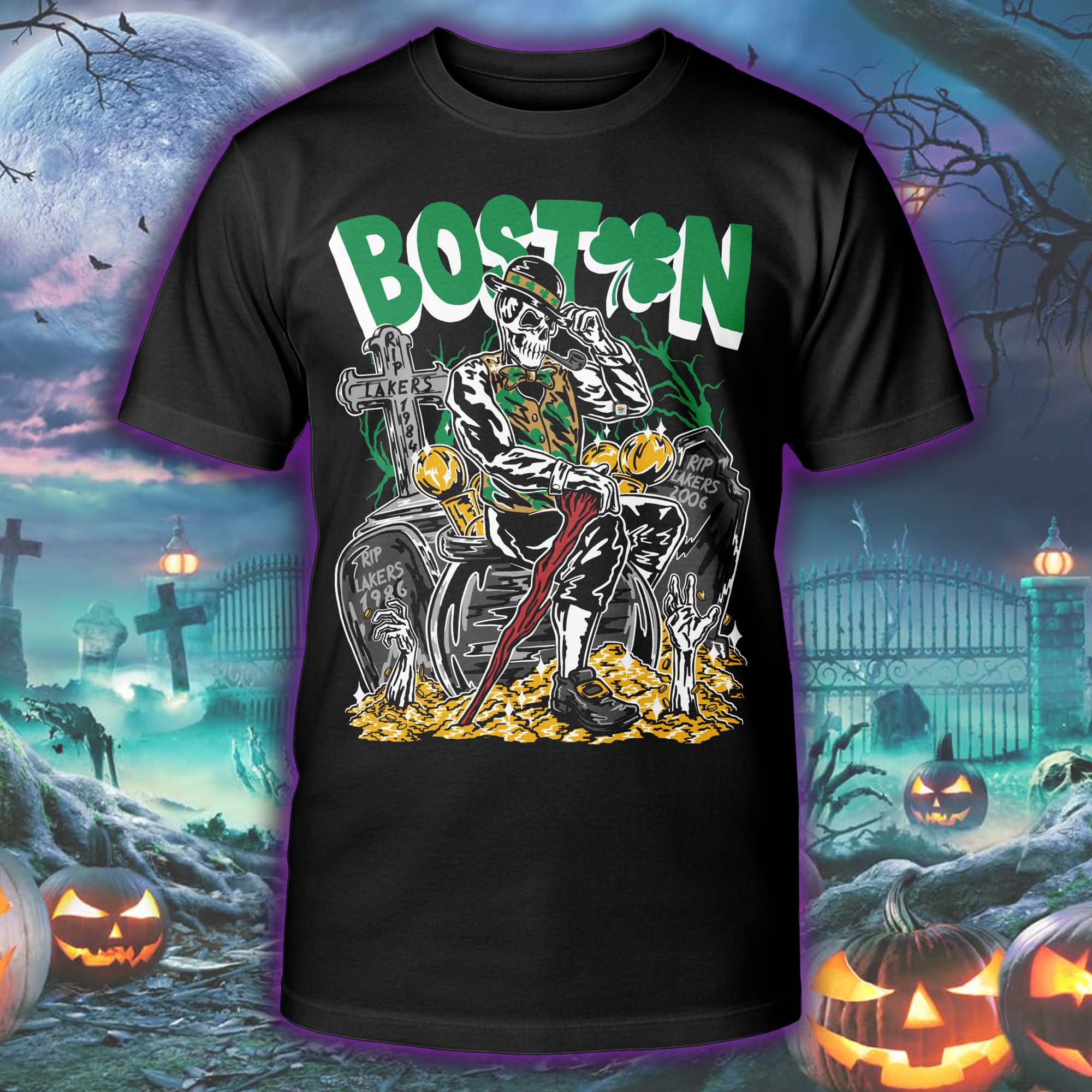 Boston Celtics Mascot Mayhem Halloween Skeleton T-shirt PT75501