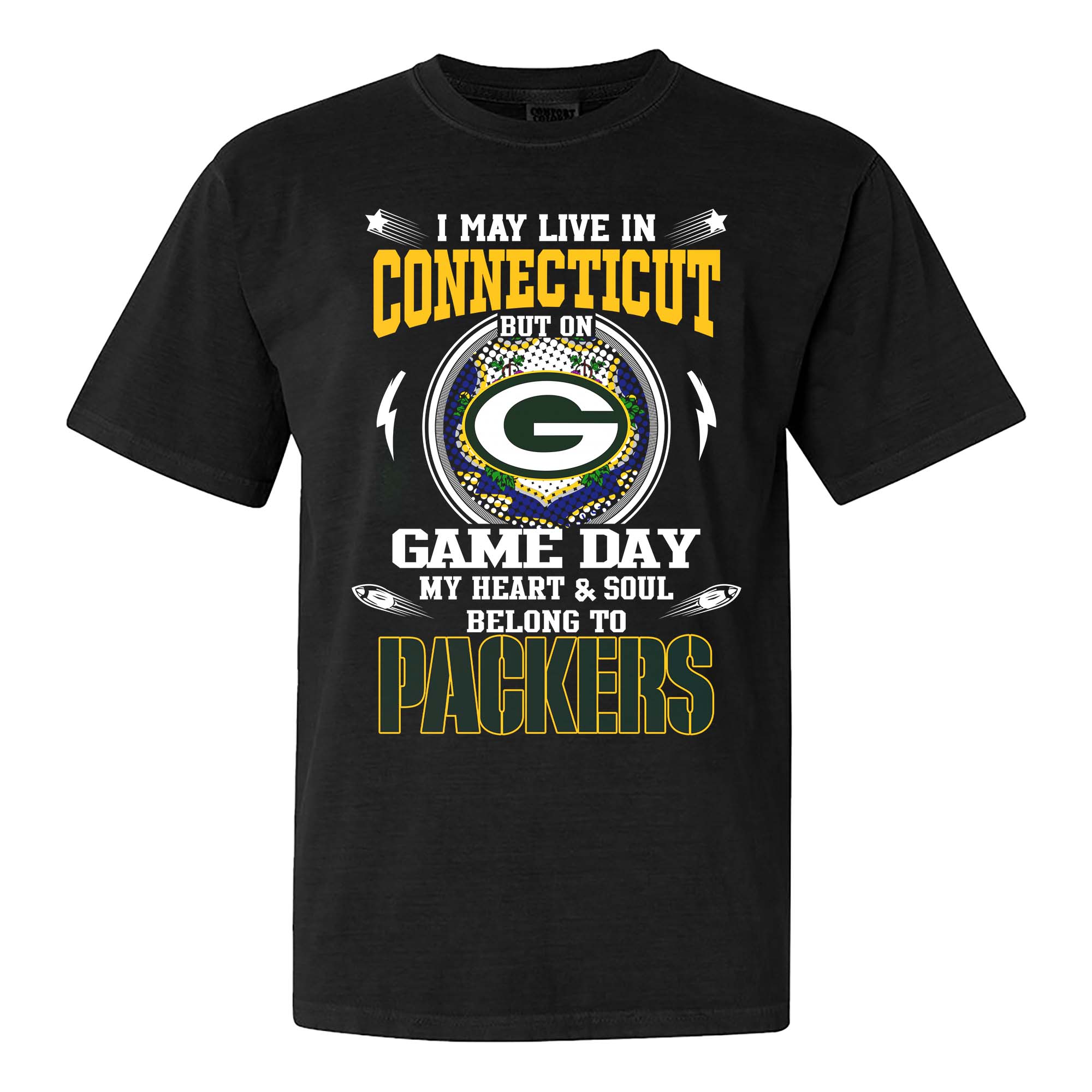 I May Live In Connecticut But On Game Day My Heart And Soul Belongs To Green Bay Packers Shirt PT75450