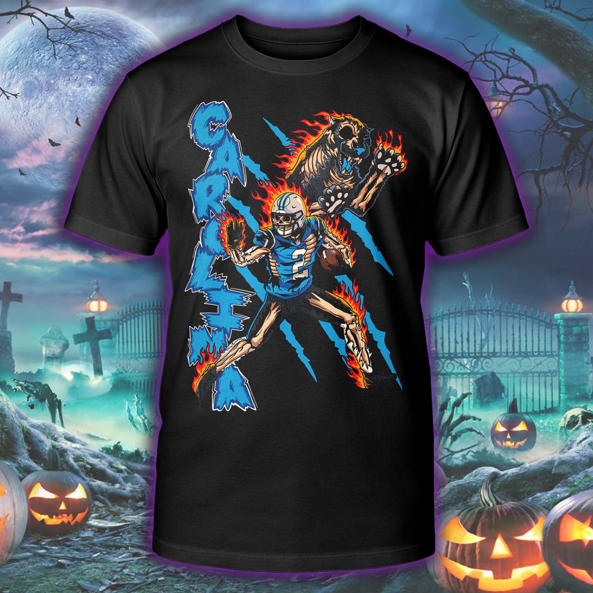 DJ Moore Panthers Apparel Design Halloween Skeleton T-shirt PT75520