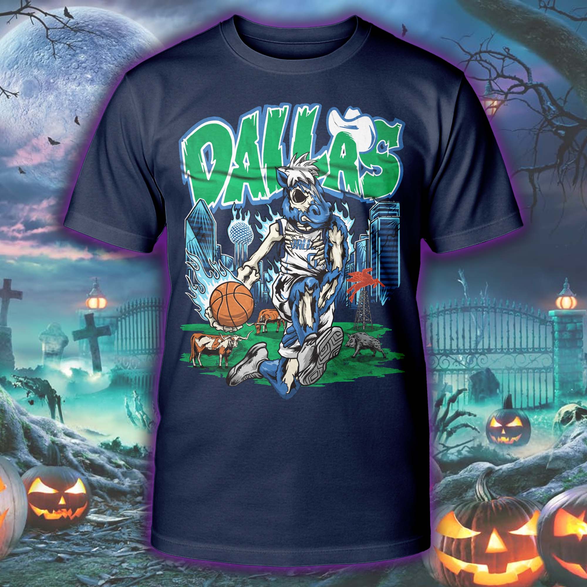 Dallas Mavericks Mascot Mayhem Halloween Skeleton T-shirt PT75514
