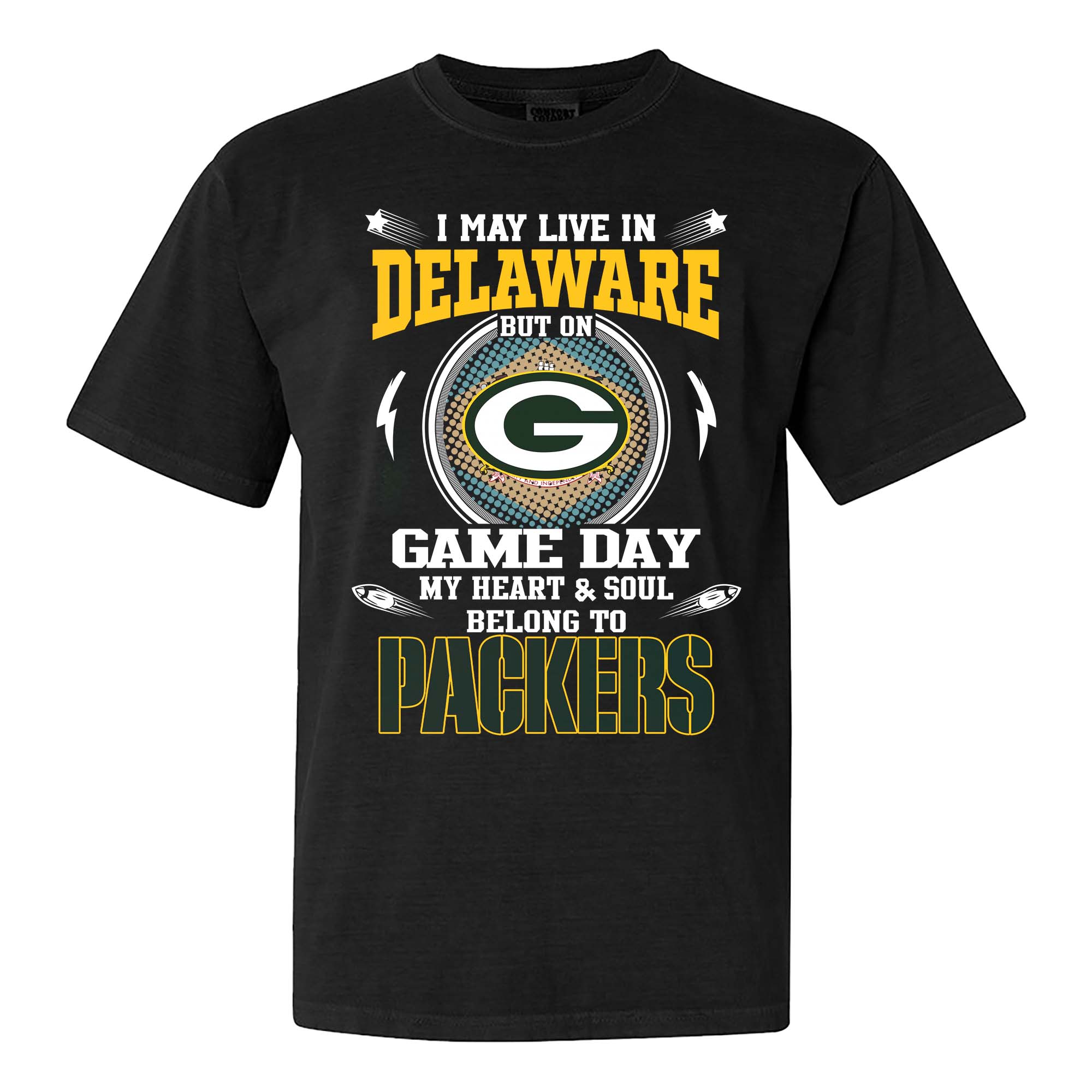I May Live In Delaware But On Game Day My Heart And Soul Belongs To Green Bay Packers Shirt PT75451