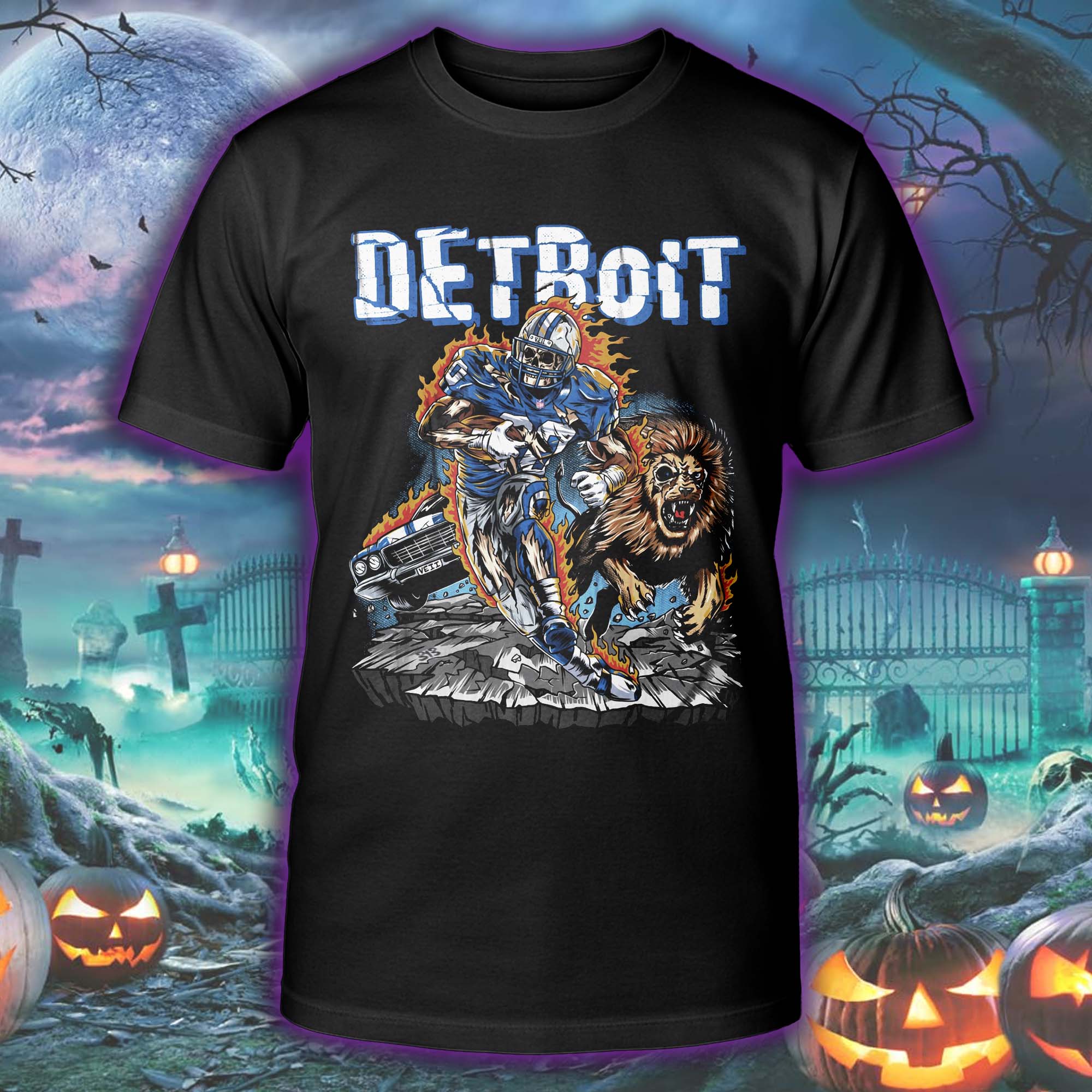 Detroit Lions Barry Sanders Skeleton Halloween Skeleton T-shirt PT75518