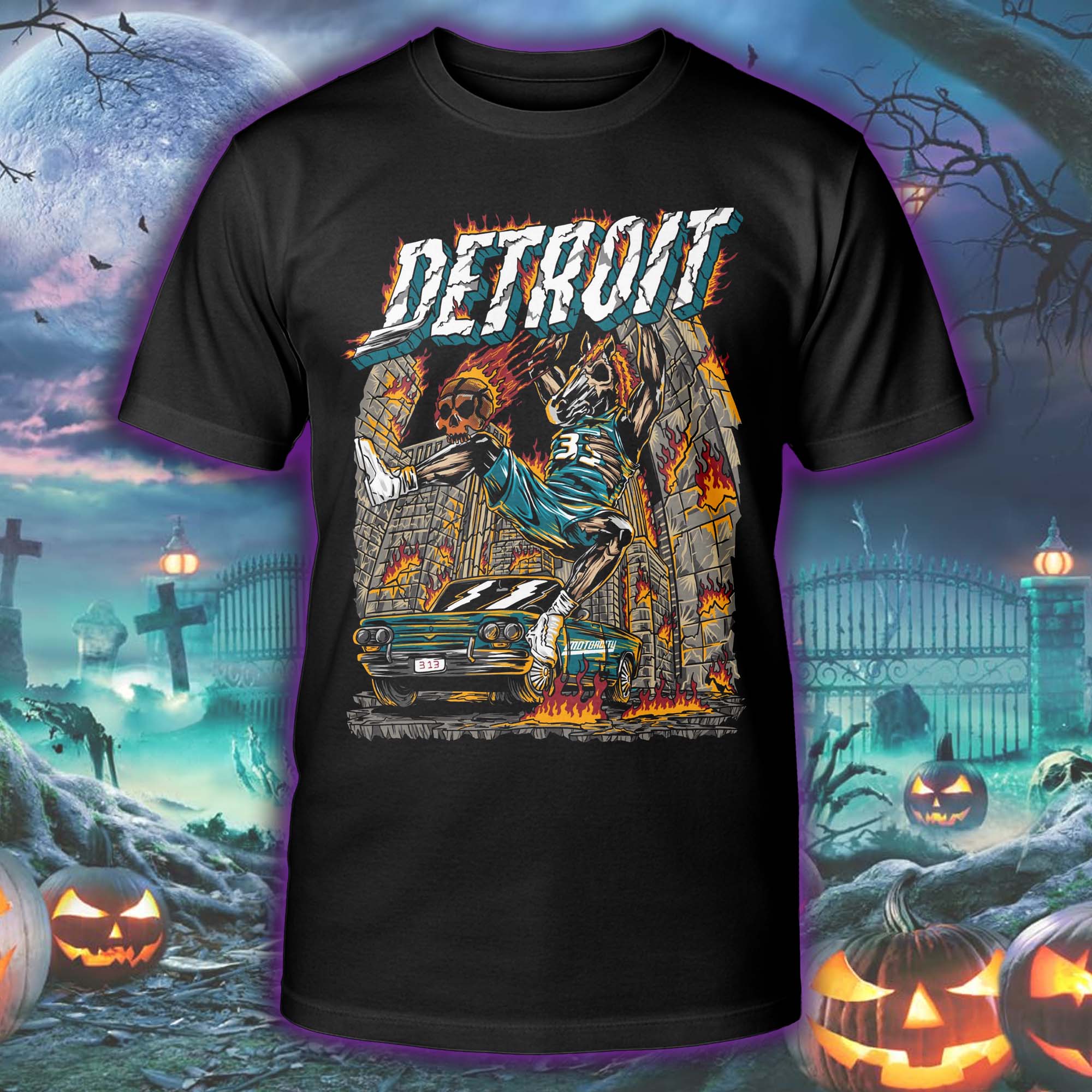 Detroit Pistons Monster Dunk Halloween Skeleton T-shirt PT75519