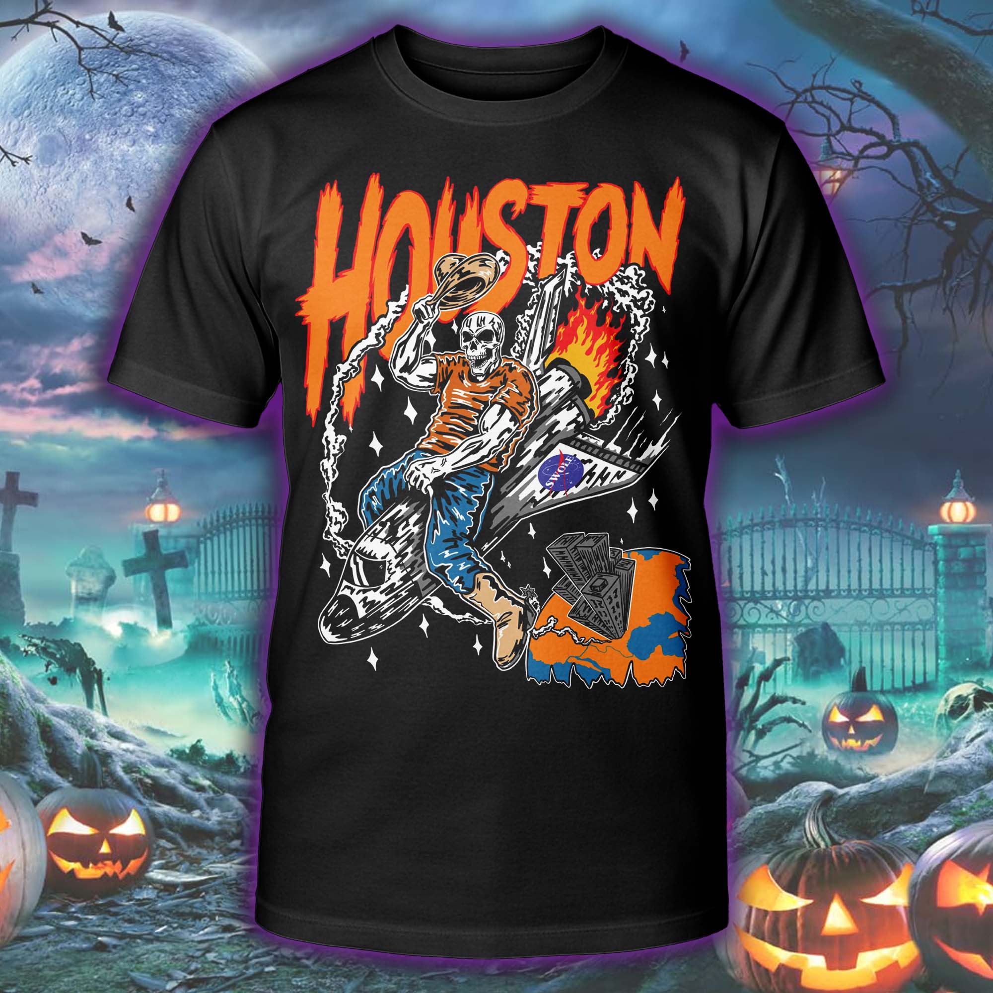 Houston NASA Skelly Halloween Skeleton T-shirt PT75527