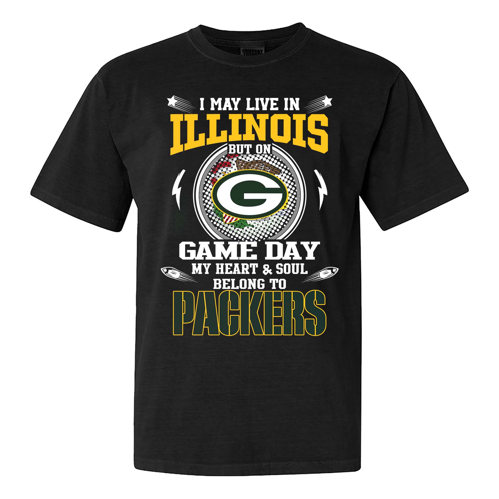 I May Live In Illinois But On Game Day My Heart And Soul Belongs To Green Bay Packers Shirt PT75457