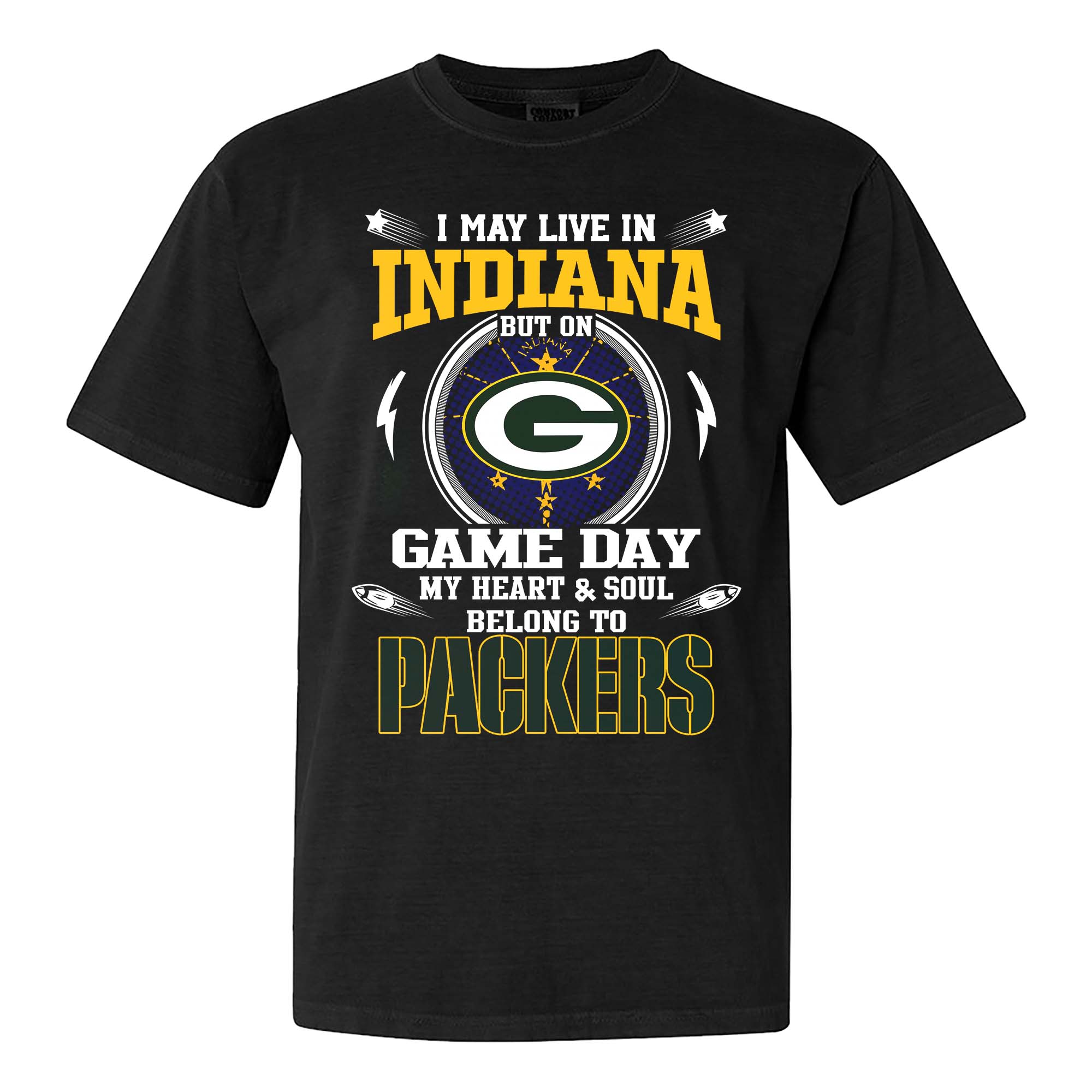 I May Live In Indiana But On Game Day My Heart And Soul Belongs To Green Bay Packers Shirt PT75458