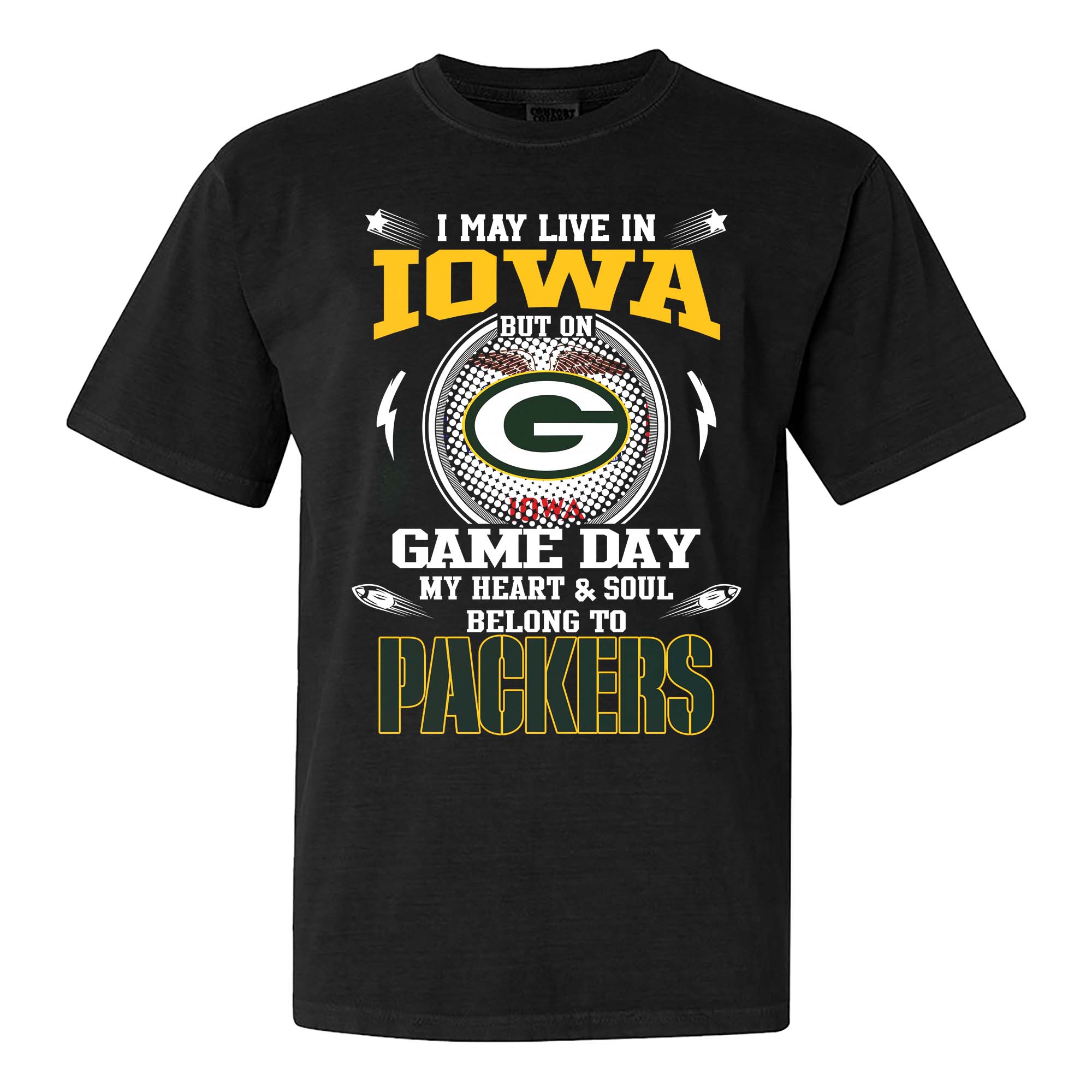 I May Live In Iowa But On Game Day My Heart And Soul Belongs To Green Bay Packers Shirt PT75459