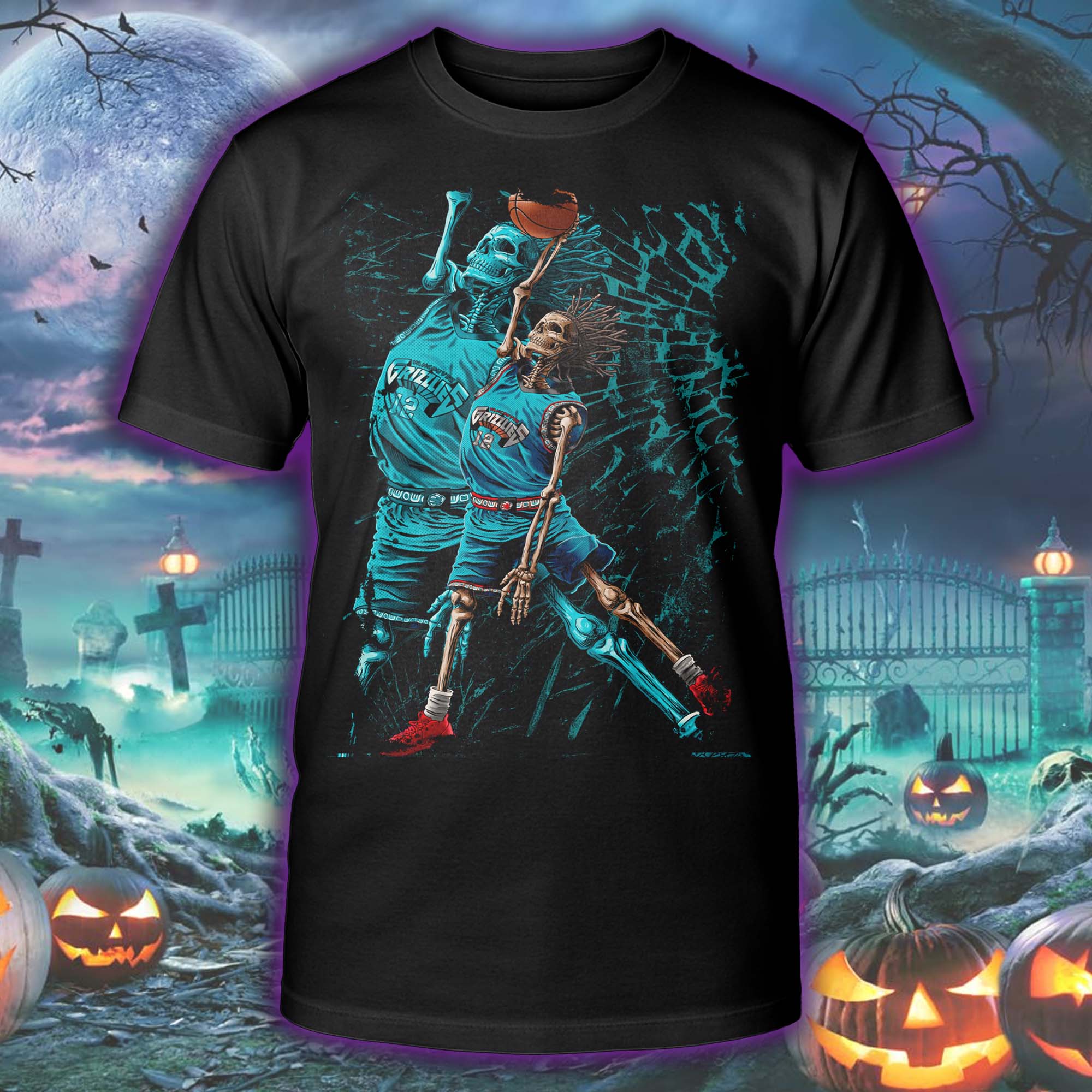 Ja Morant Poster Dunk Halloween Skeleton T-shirt PT75528