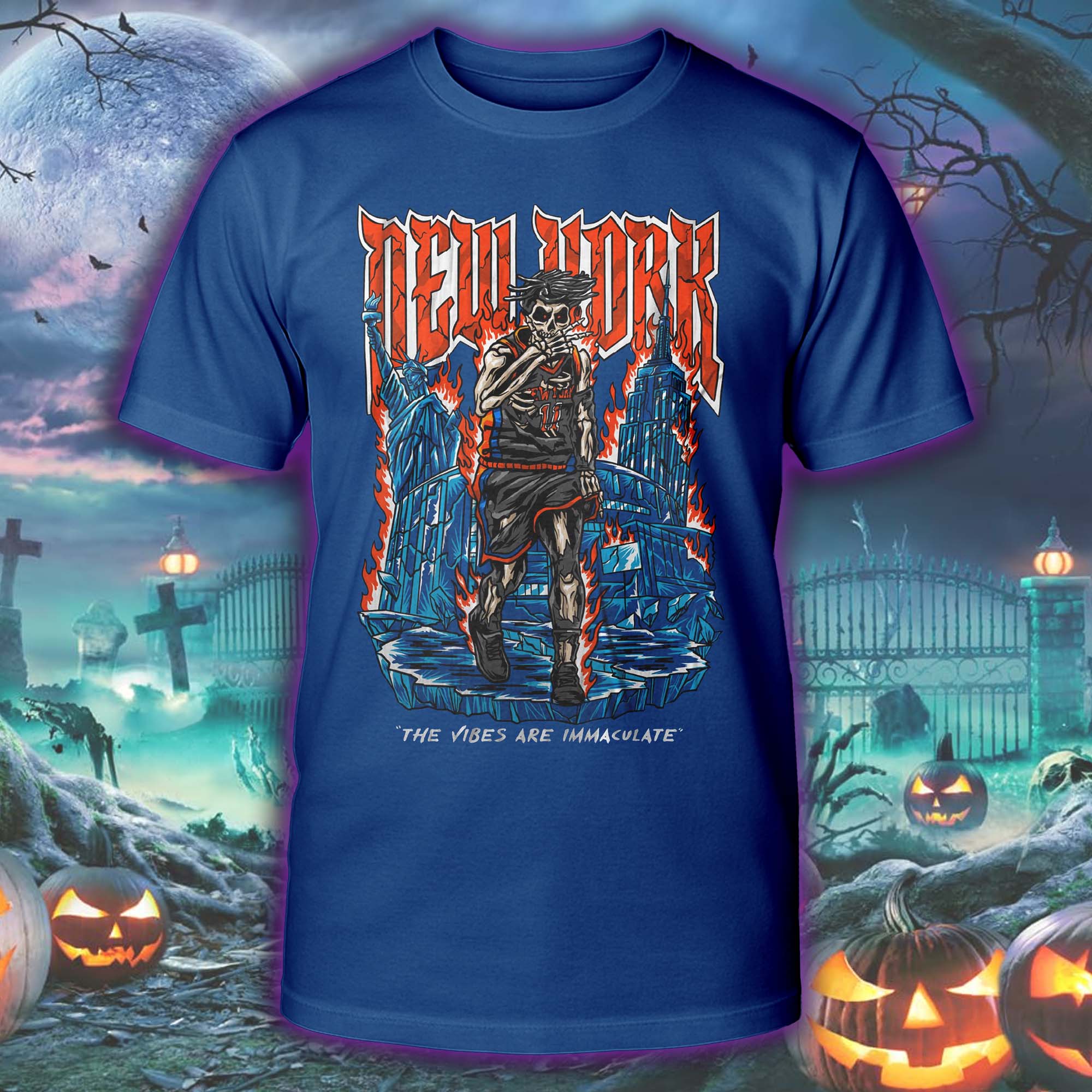 Jalen Brunson New York Knicks Skeleton Halloween Skeleton T-shirt PT75529