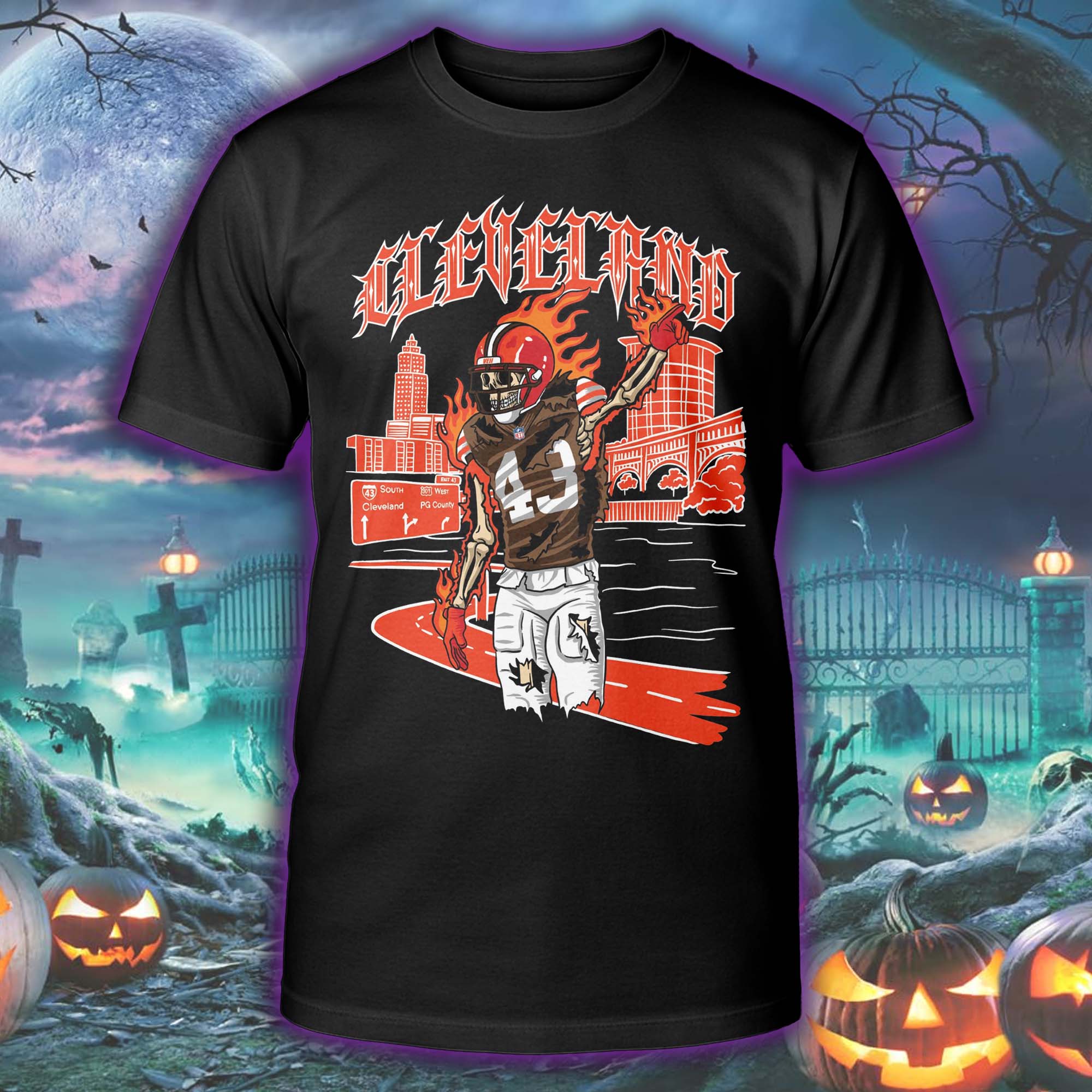 John Johnson Celevland Browns Skelly Halloween Skeleton T-shirt PT75530