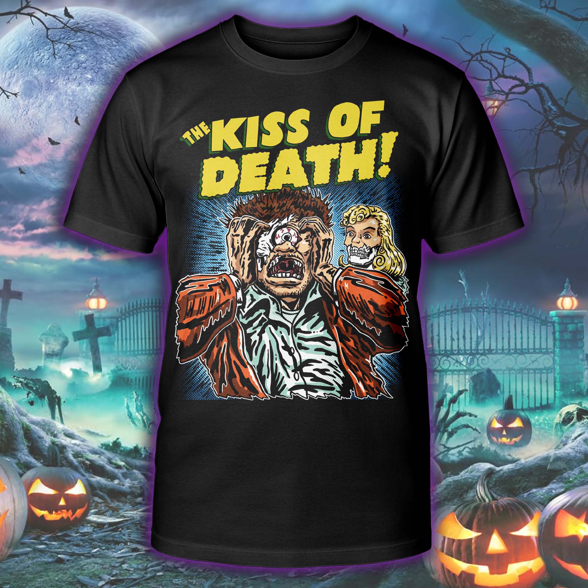 Kiss Of Death Vintage Halloween Skeleton T-shirt PT75533