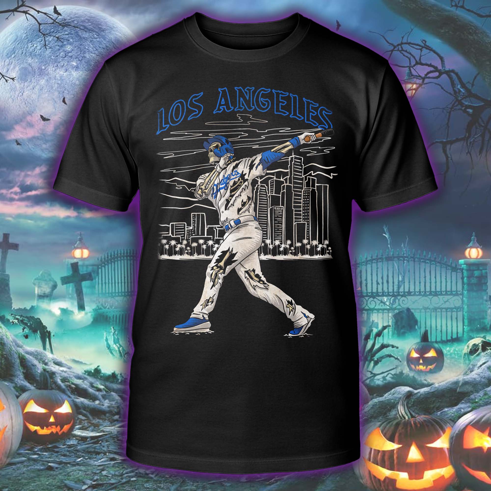 LA Dodgers Moon Shot Halloween Skeleton T-shirt PT75536