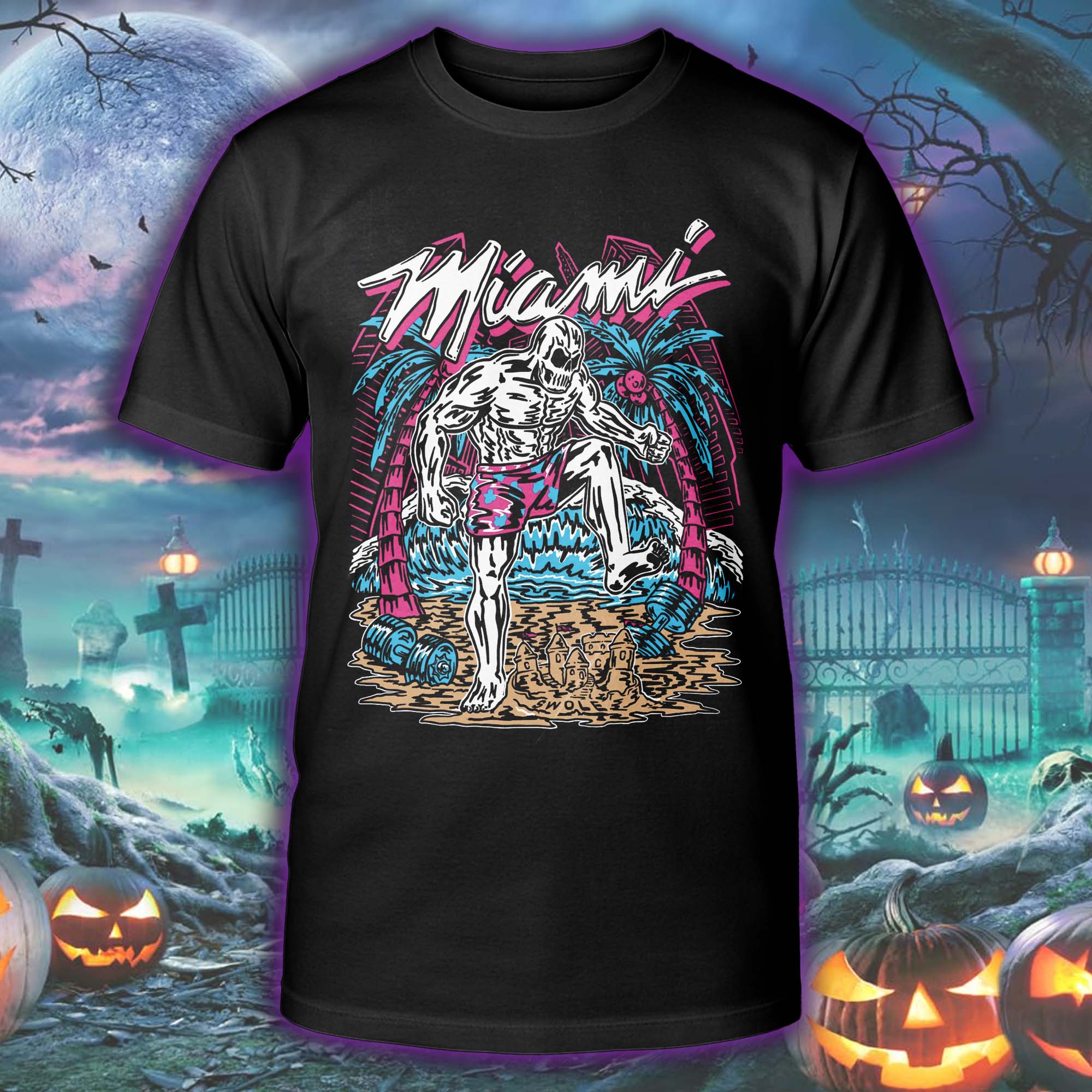 Miami Vice Skeleton T shirt Halloween Skeleton T-shirt PT75543