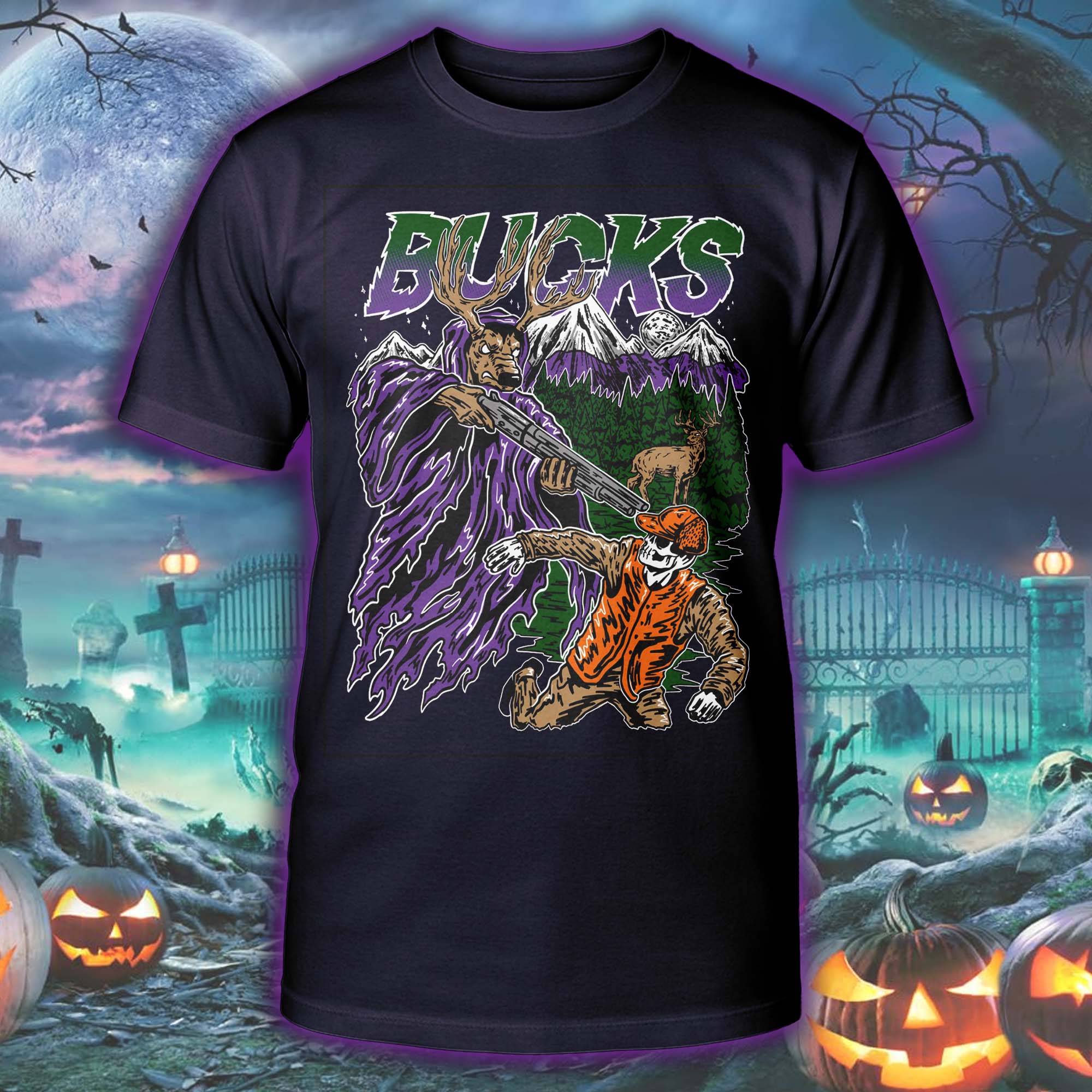 Milwaukee Bucks- Bucks got the gun Halloween Skeleton T-shirt PT75546