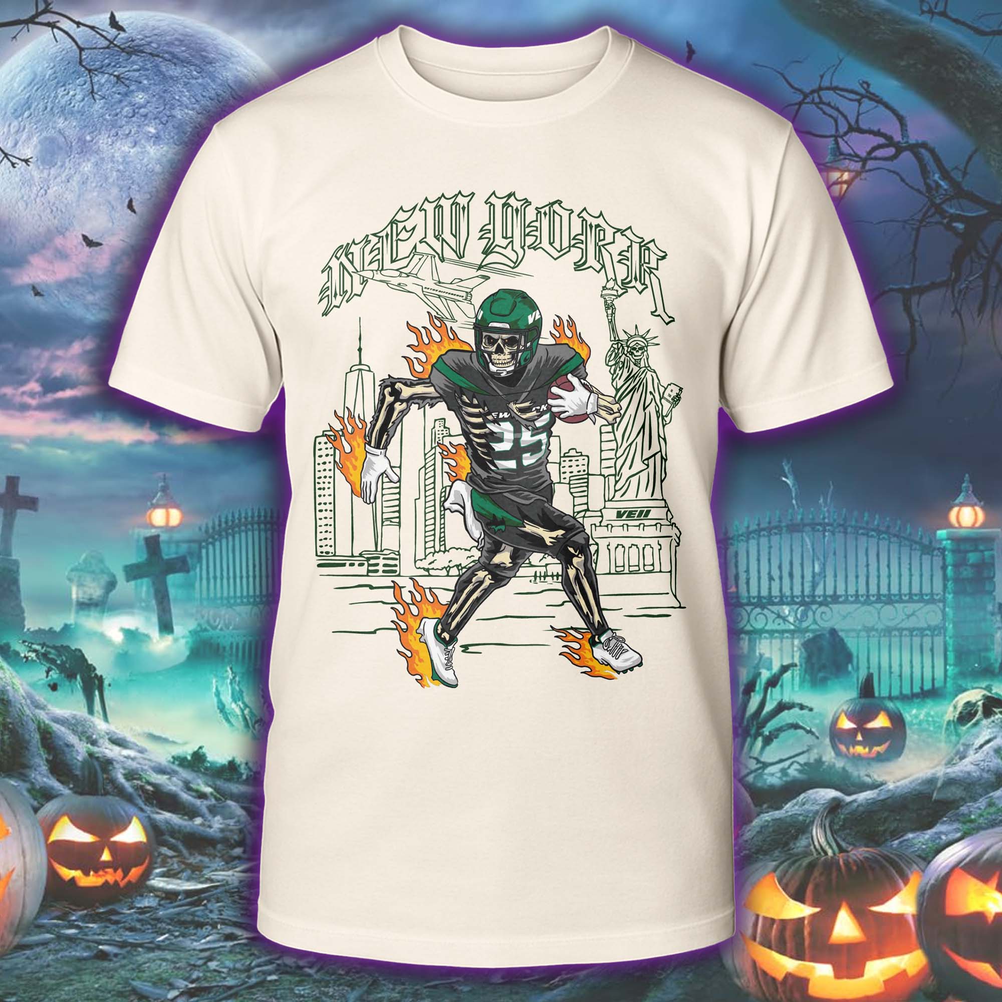 NEW YORK JETS Ty Johnson skeleton Halloween Skeleton T-shirt PT75548