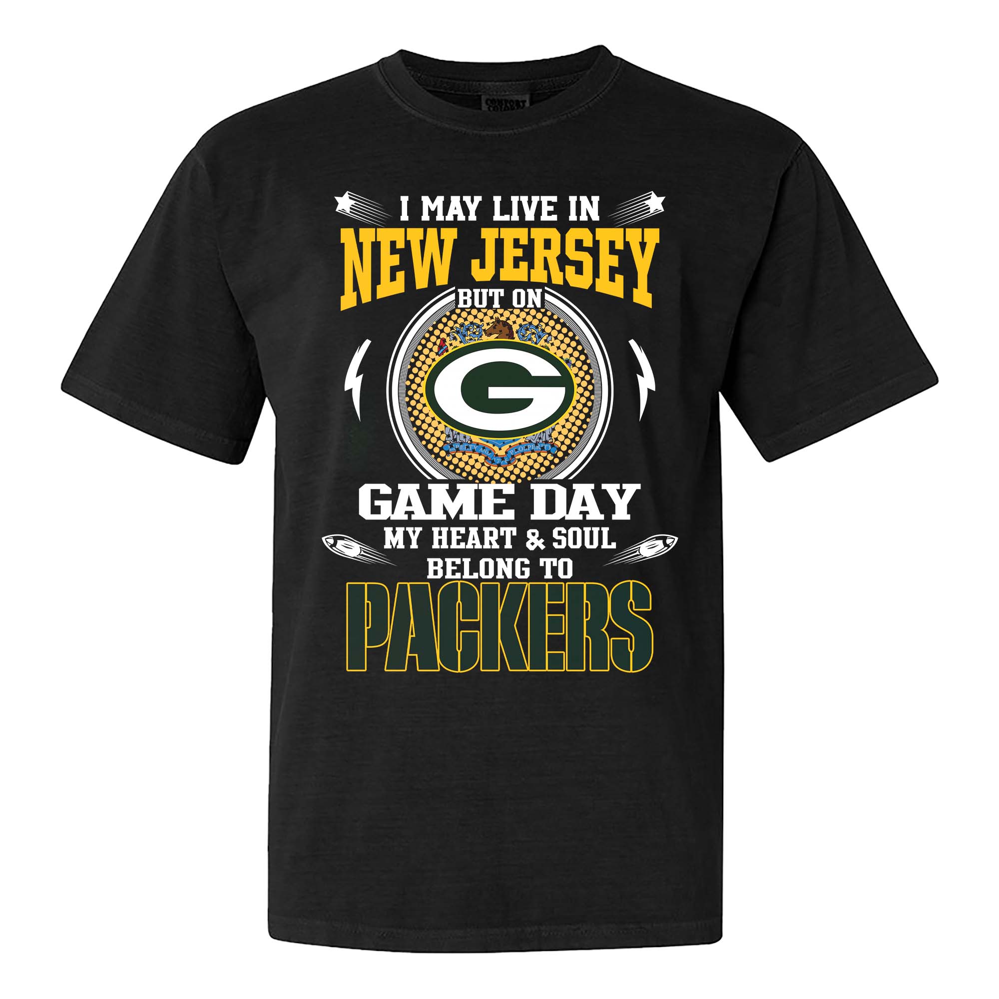 I May Live In New Jersey But On Game Day My Heart And Soul Belongs To Green Bay Packers Shirt PT75473