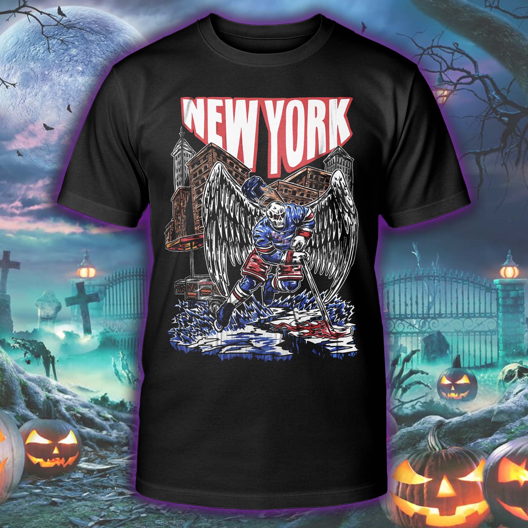 New York Rangers NHL Hockey Halloween Skeleton T-shirt PT75551