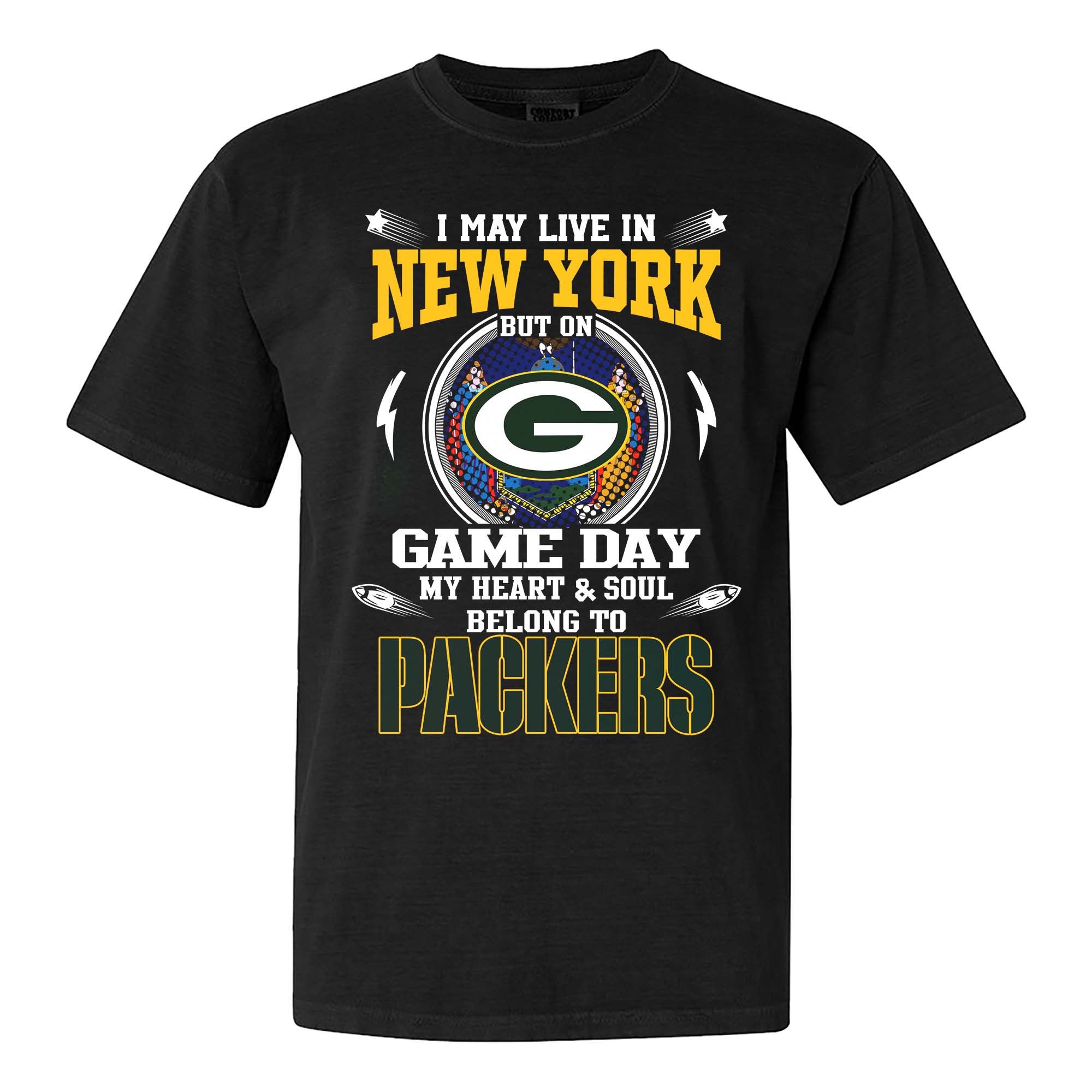 I May Live In New York But On Game Day My Heart And Soul Belongs To Green Bay Packers Shirt PT75475