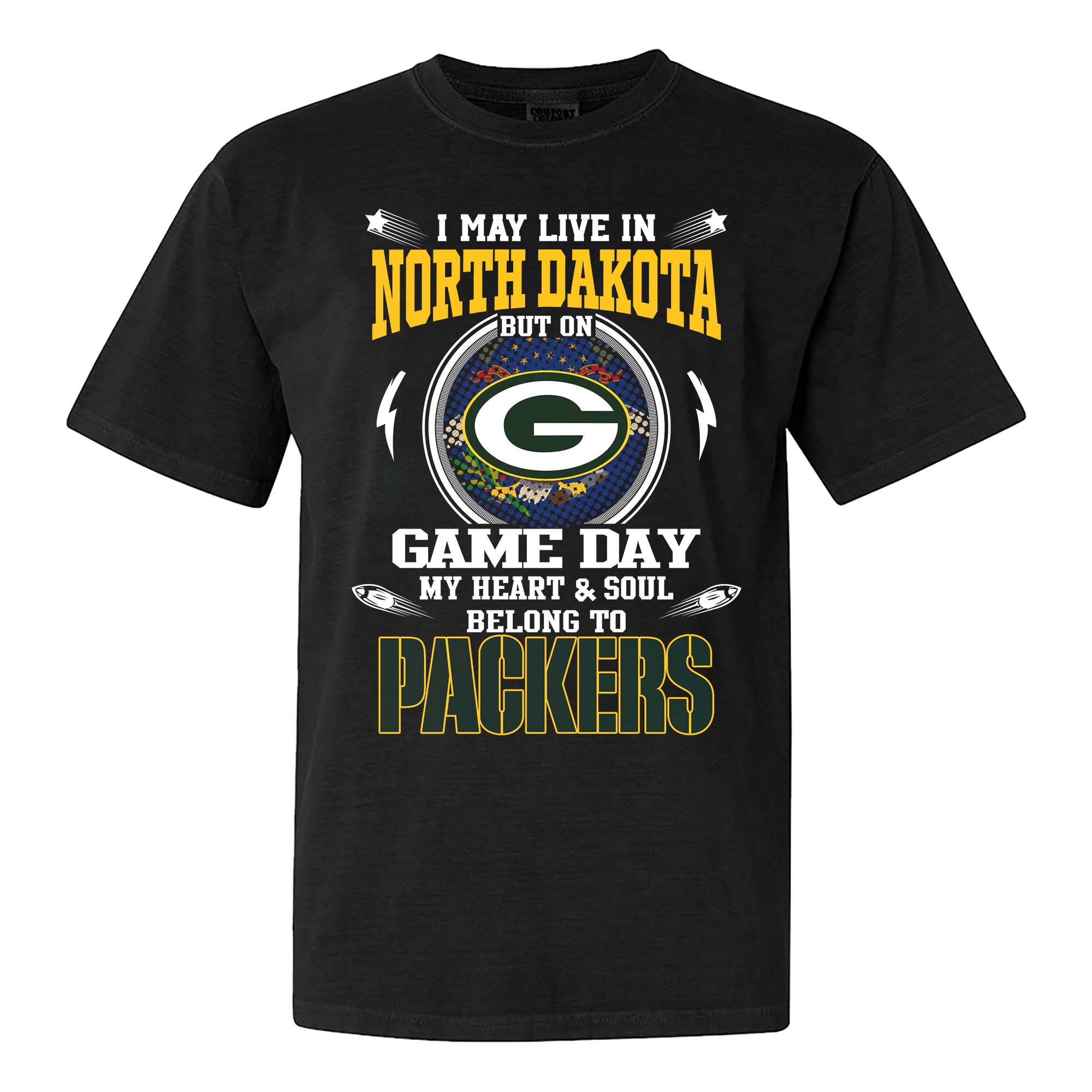 I May Live In North Dakota But On Game Day My Heart And Soul Belongs To Green Bay Packers Shirt PT75477