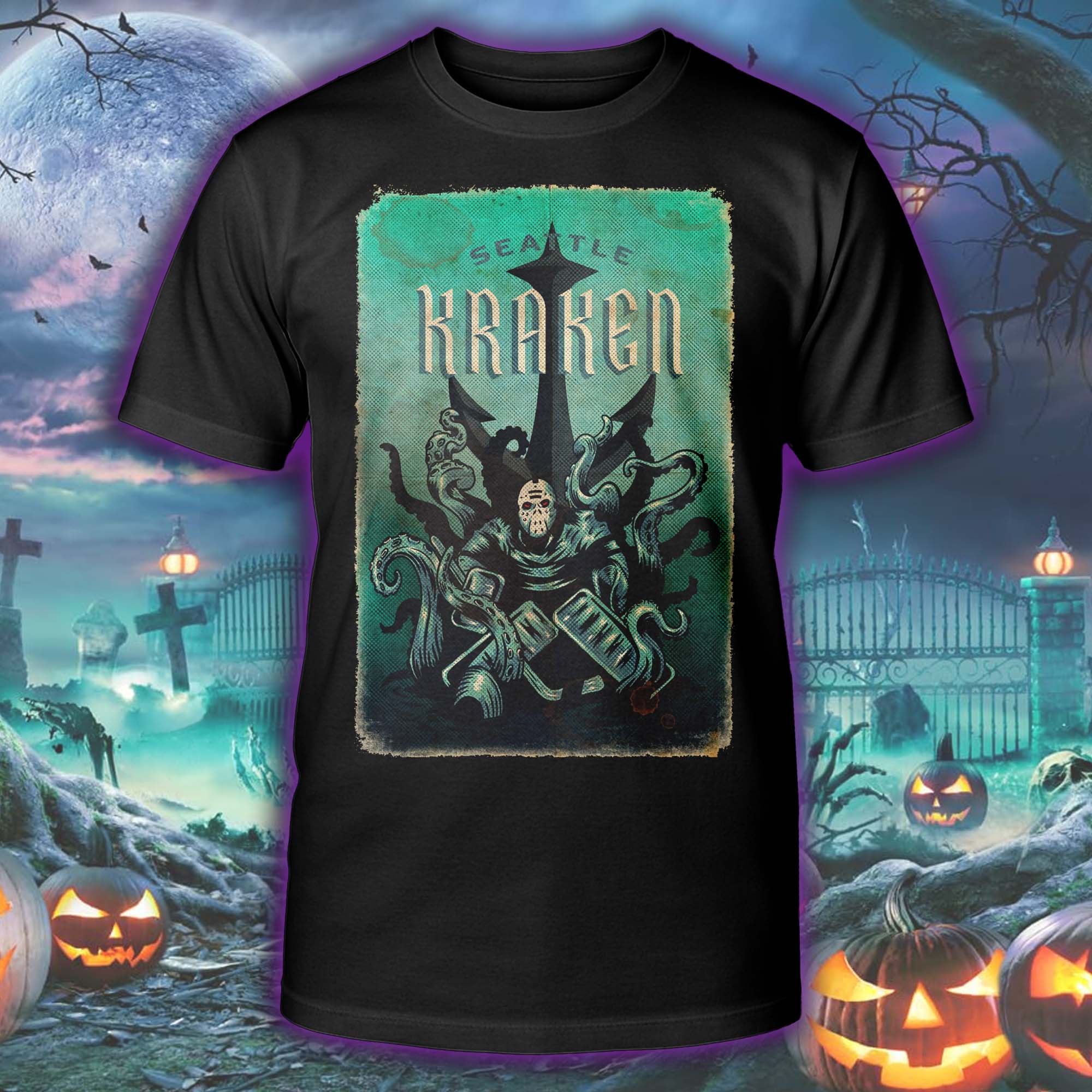 Seattle Kraken Poster Halloween Skeleton T-shirt PT75562