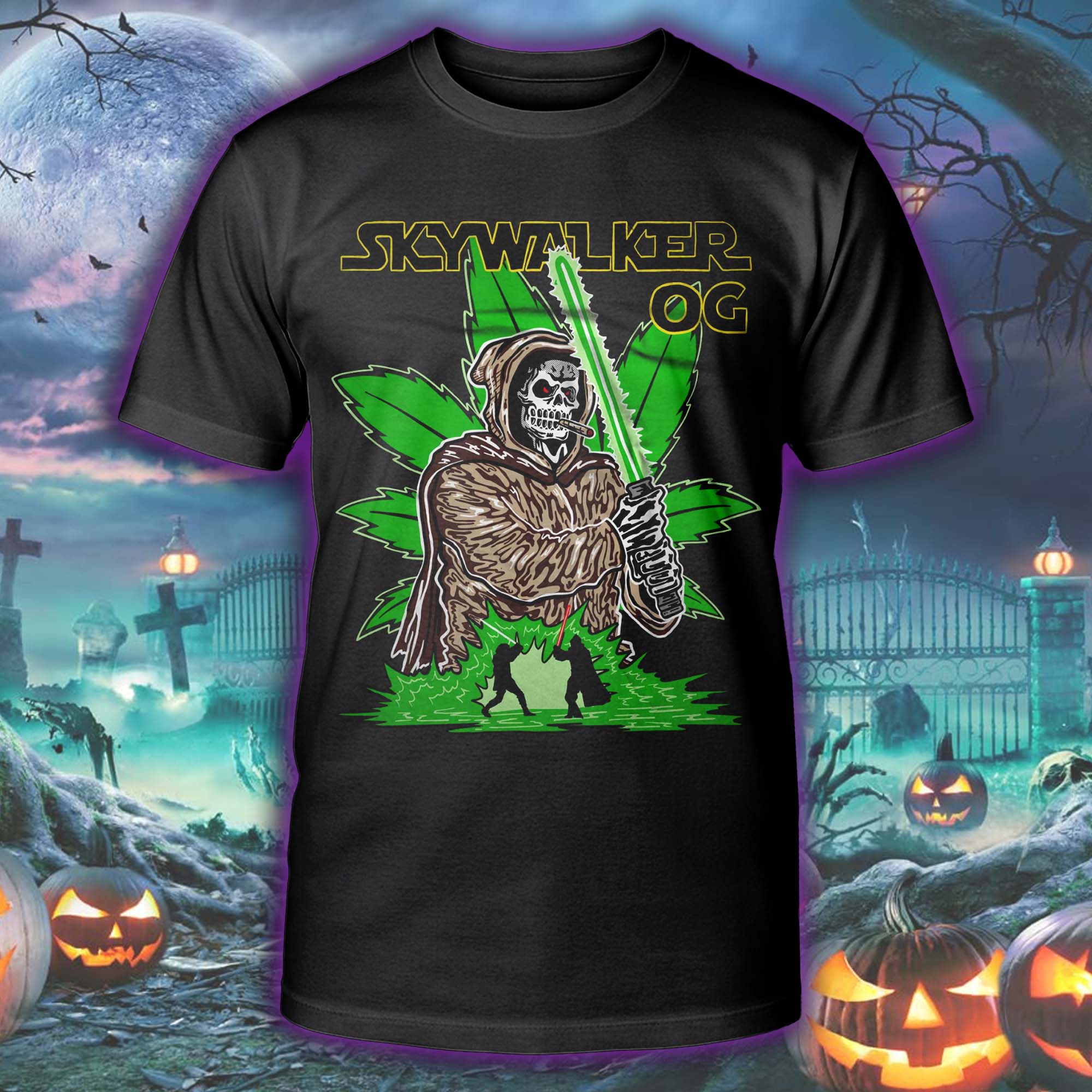 Skywalker OG Weed Strain Halloween Skeleton T-shirt PT75563