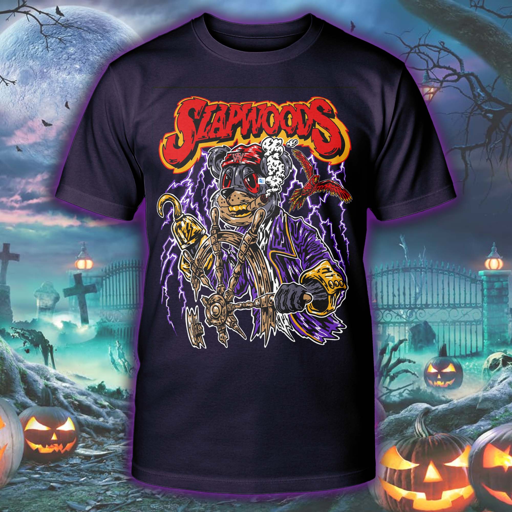 Slapwoods Cigar Wraps Pirate Bear Halloween Skeleton T-shirt PT75564