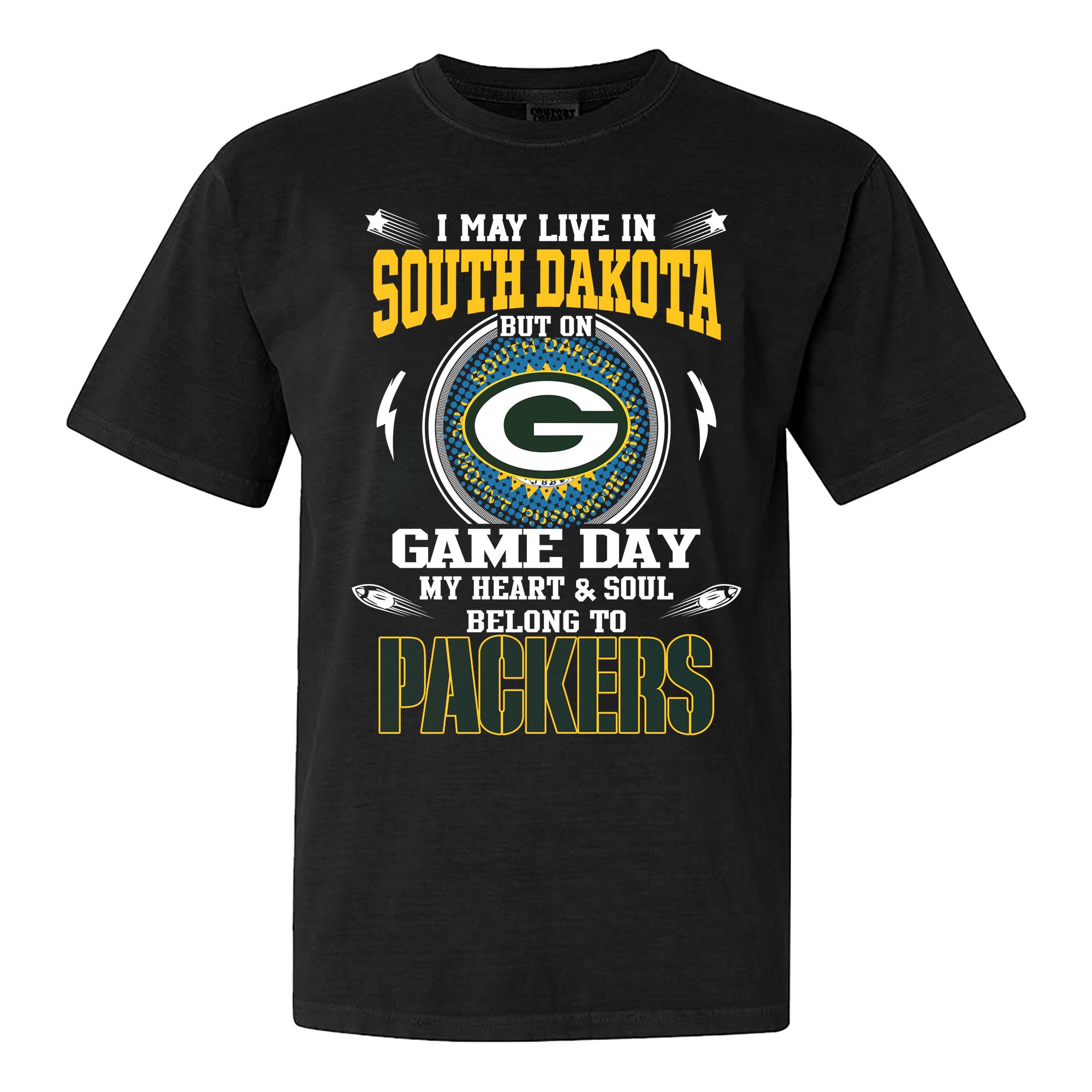 I May Live In South Dakota But On Game Day My Heart And Soul Belongs To Green Bay Packers Shirt PT75484