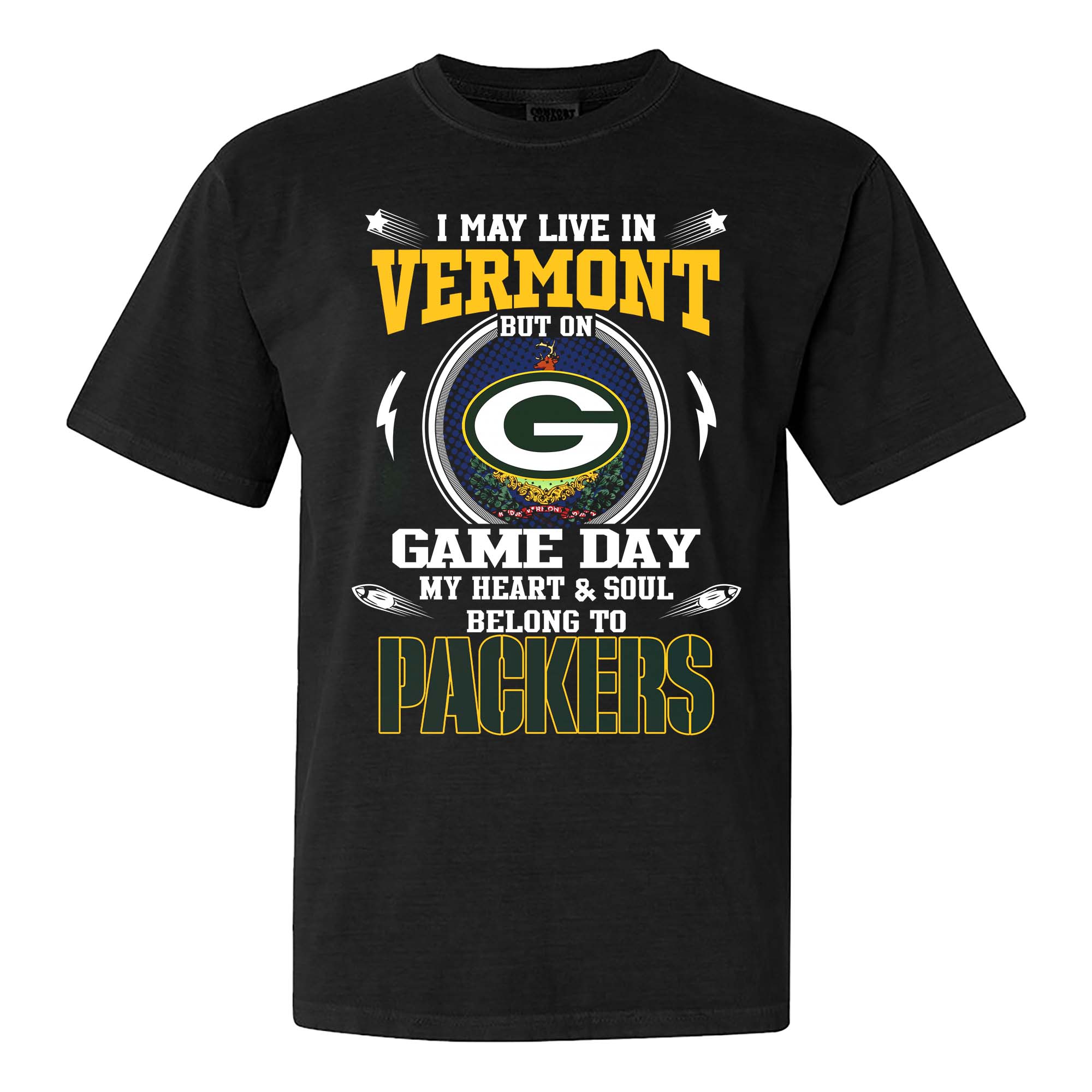 I May Live In Vermont But On Game Day My Heart And Soul Belongs To Green Bay Packers Shirt PT75489